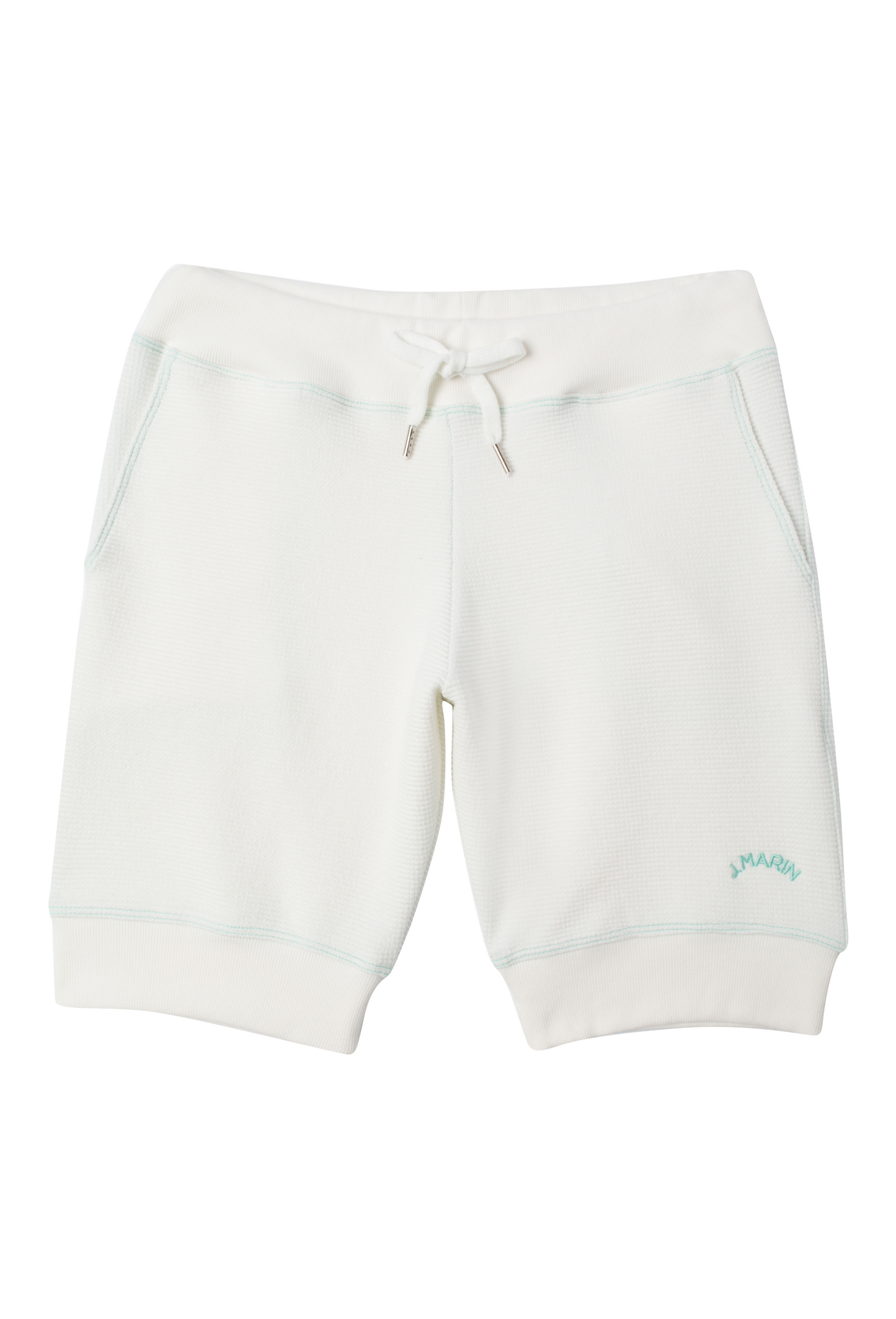 The Beach Short in Natural with Marine Green Stitch