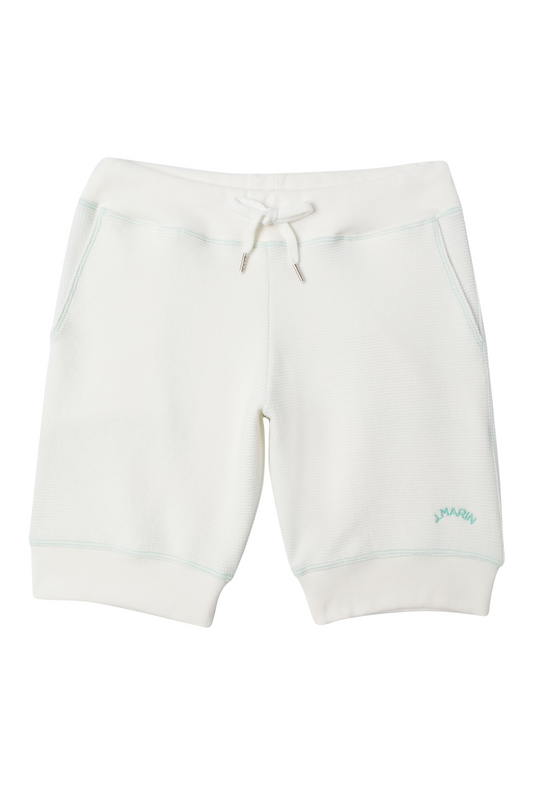 The Beach Short in Natural with Marine Green Stitch