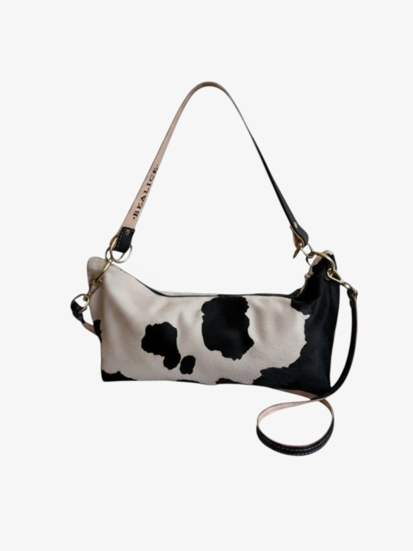 Blair Shoulder Bag, Cow Print Hair-On Hide-Black Leather