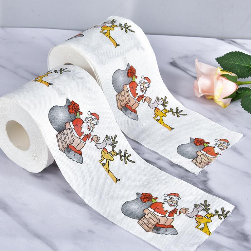 Christmas Pattern Printing Roll Toilet Paper Household  Tissue Bathroom Web Q0KD