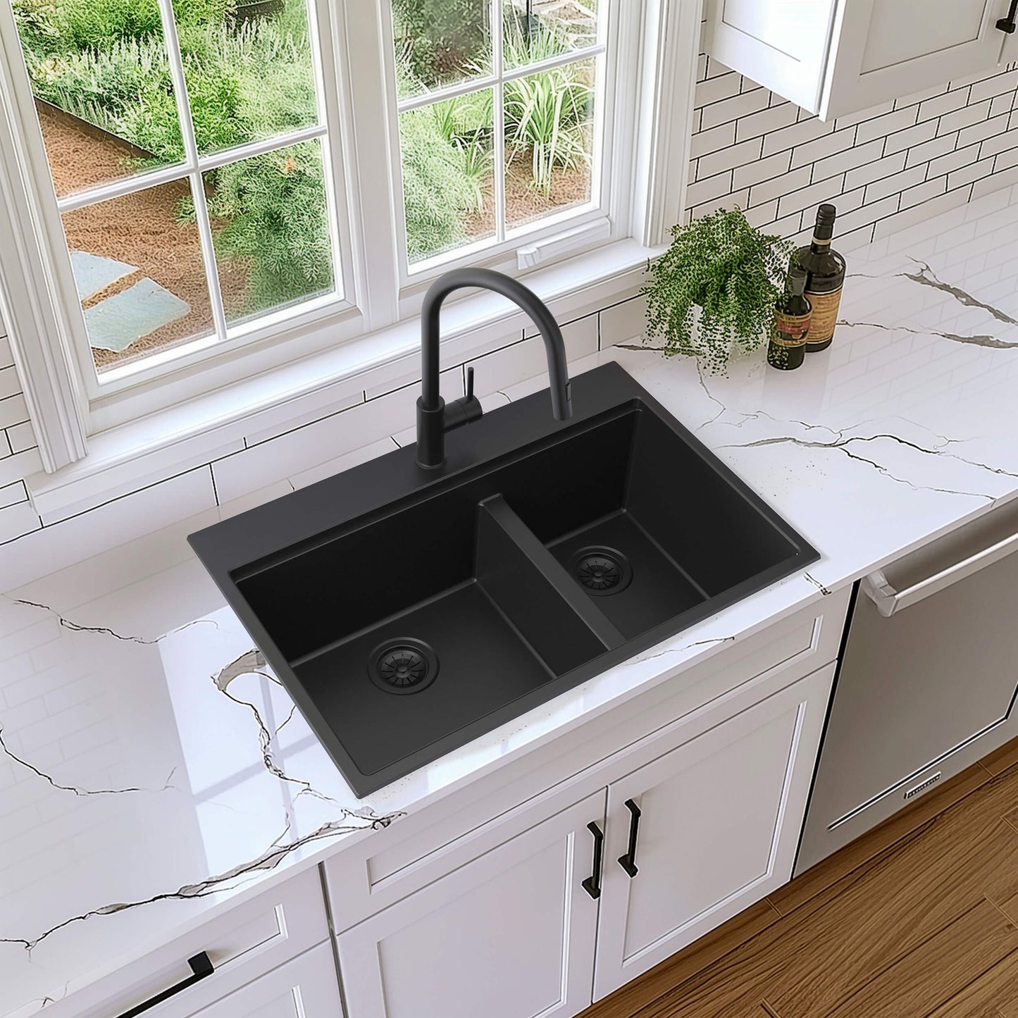 33" Top-Mount Workstation Double Bowl Quartz Kitchen Sink