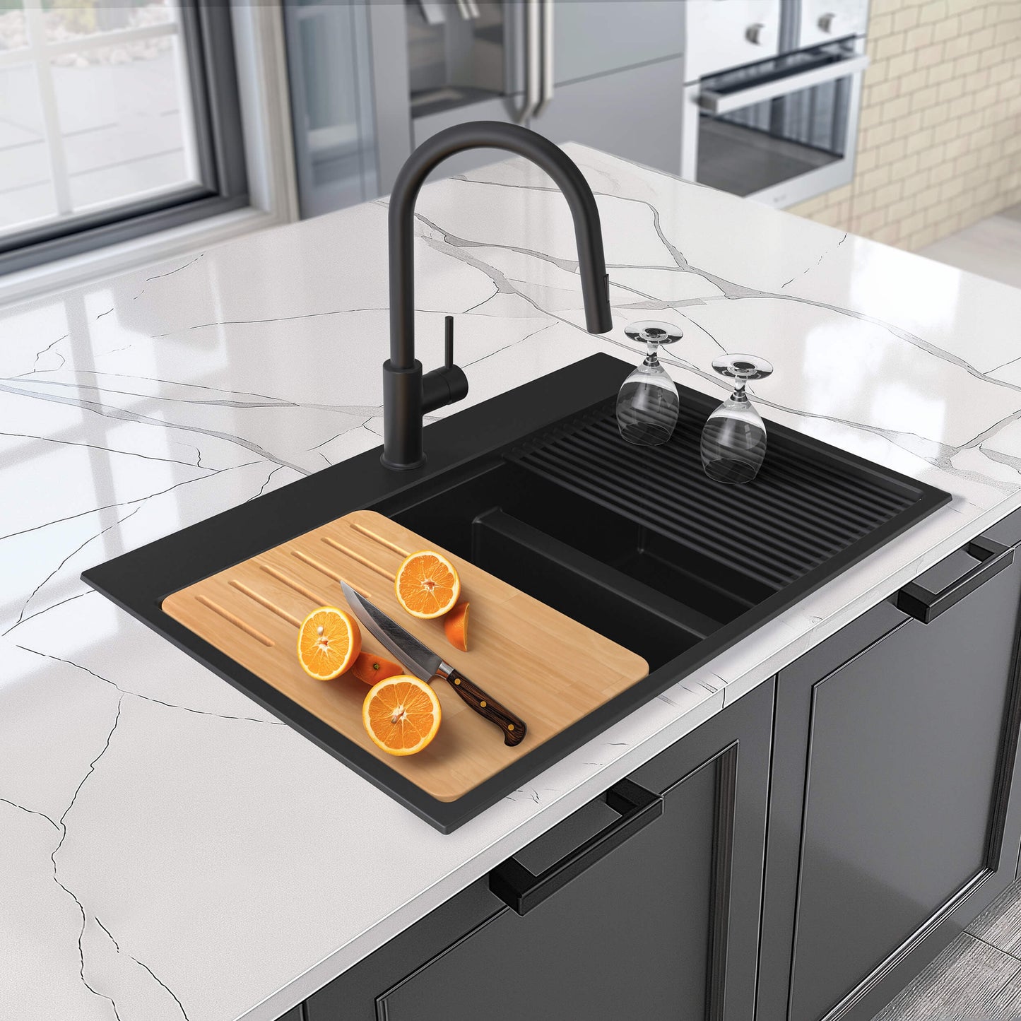 33" Top-Mount Workstation Double Bowl Quartz Kitchen Sink