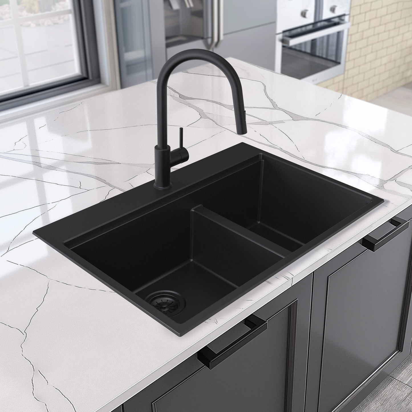 33" Top-Mount Workstation Double Bowl Quartz Kitchen Sink