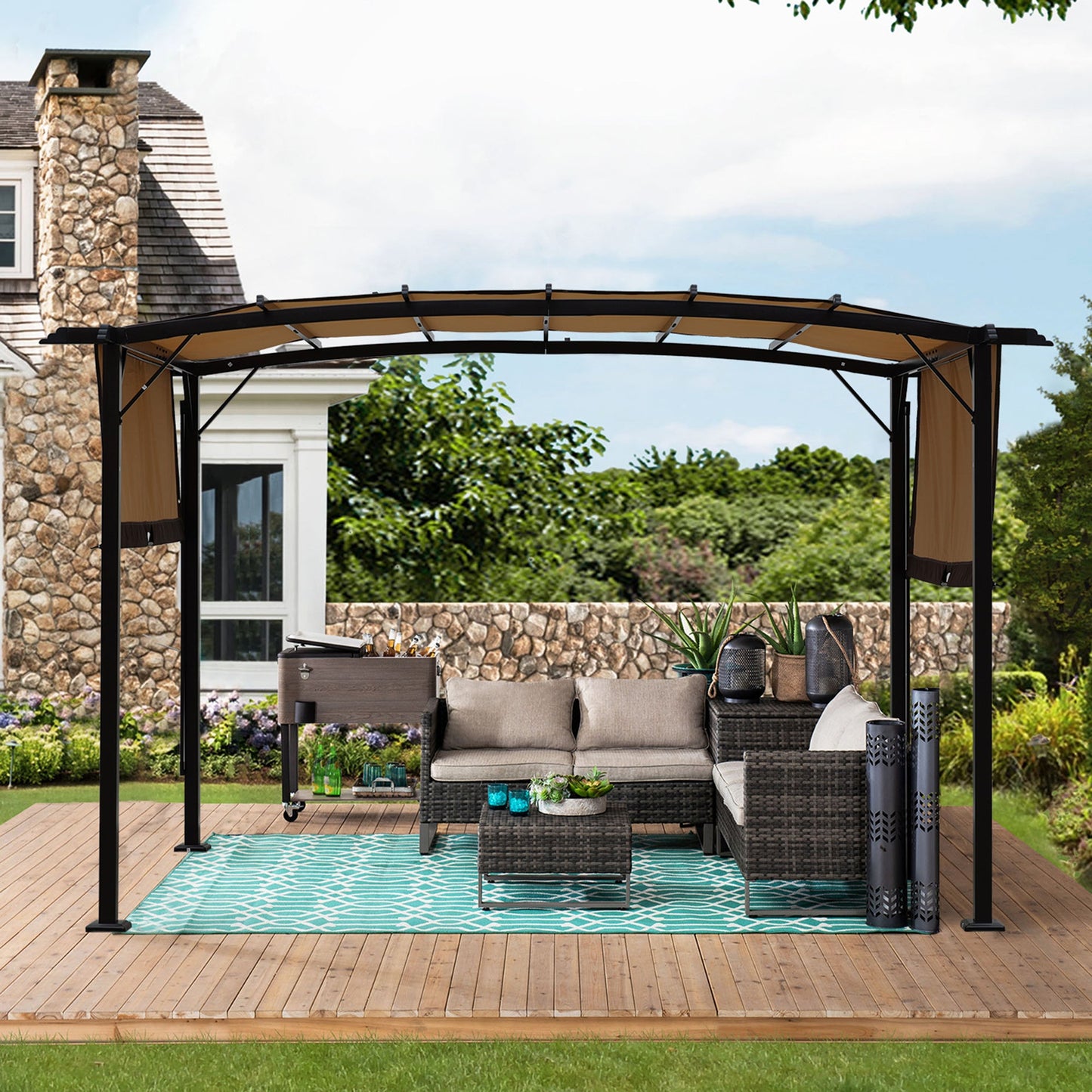12 x 9 Ft Outdoor Pergola Patio Gazebo, Retractable Shade Canopy