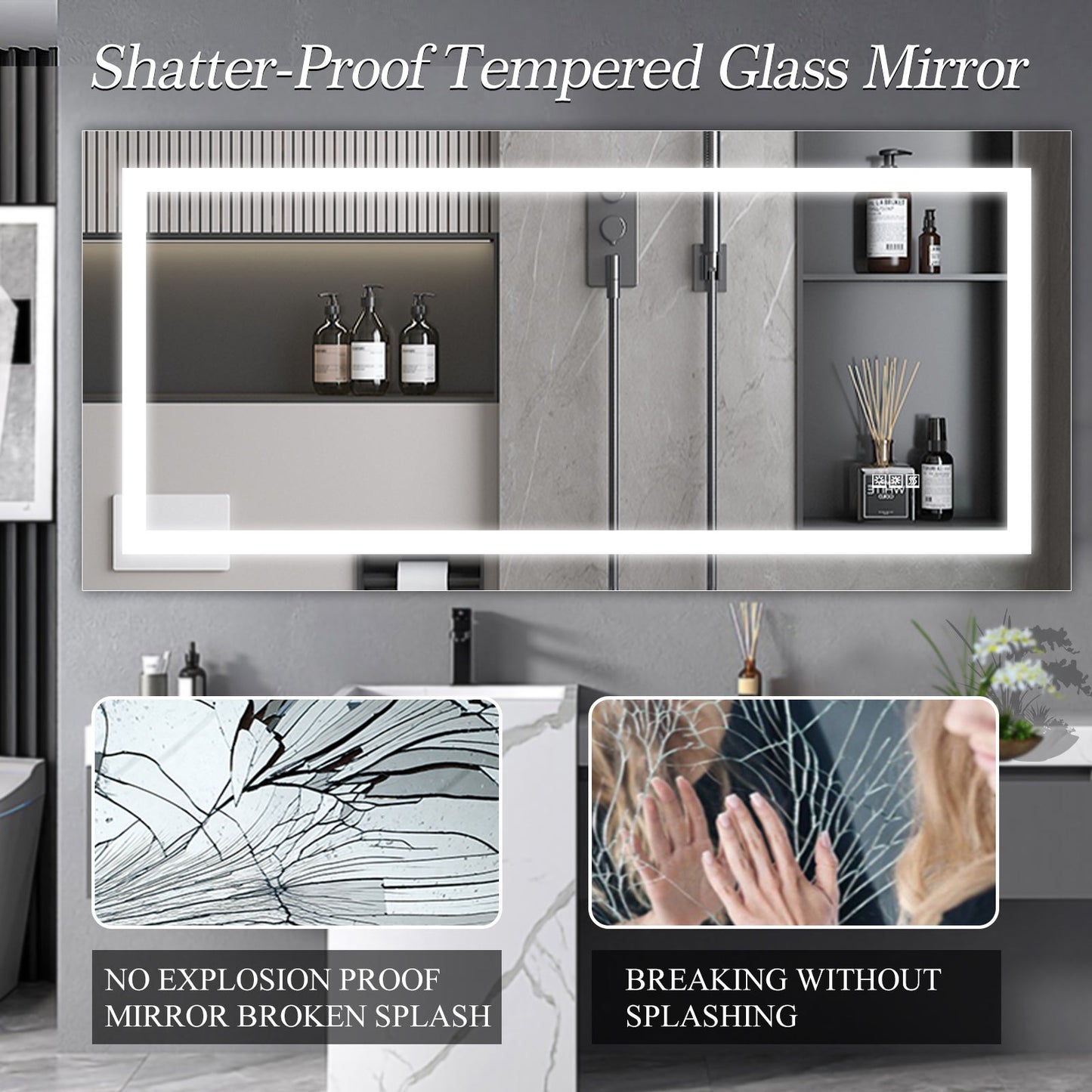 LED Bathroom Mirror 72x36 Inch with lights, anti-Fog & Dimming Led