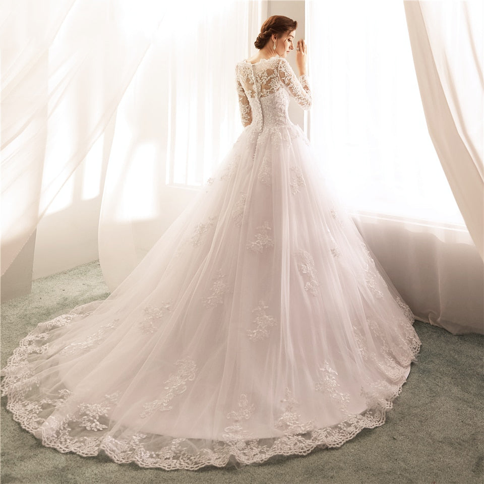 Long Sleeves Wedding Dresses Lace a Line Wedding Gowns Sexy Sheer