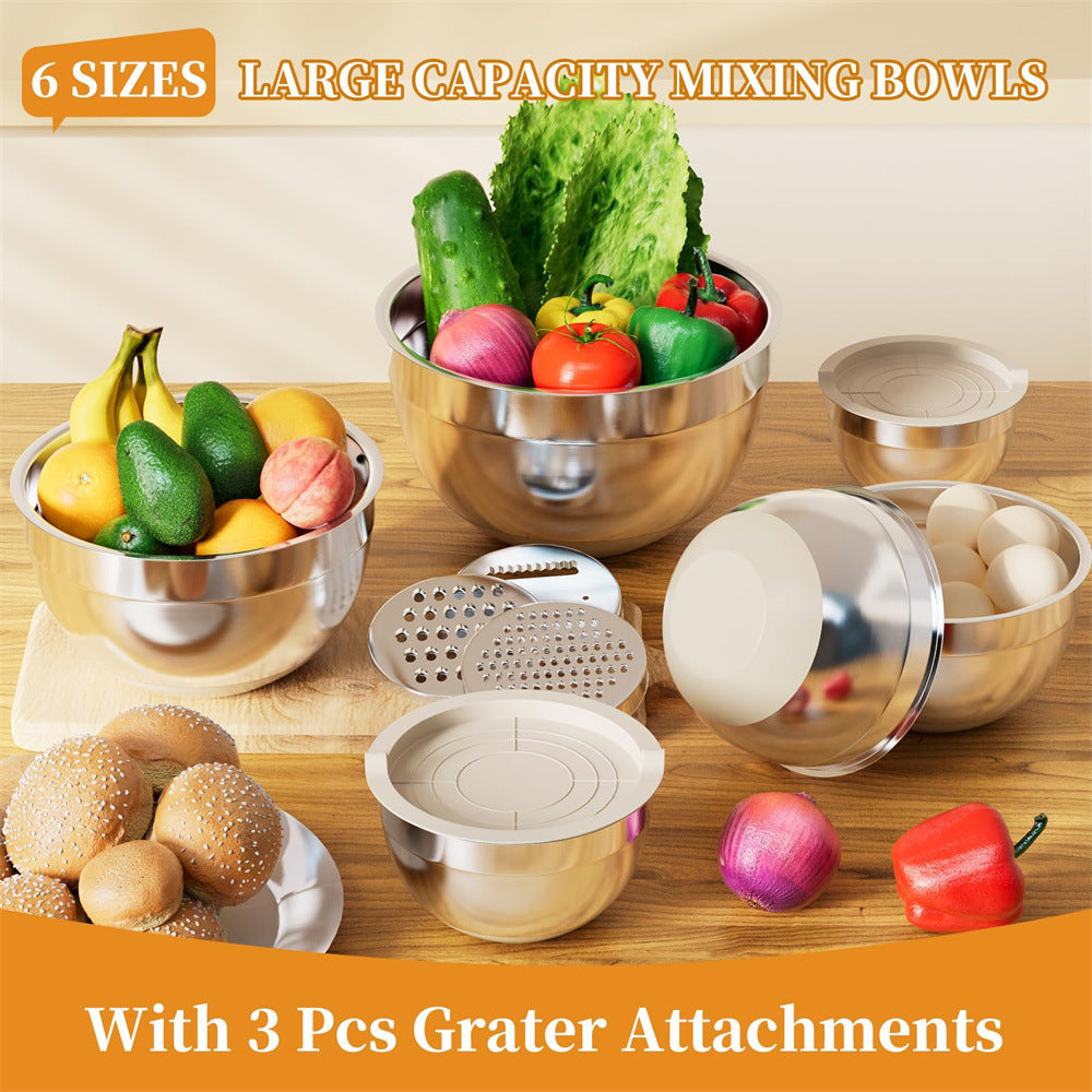 Stainless Steel Mixing Bowl with Lid, Thickened, Multi-functional