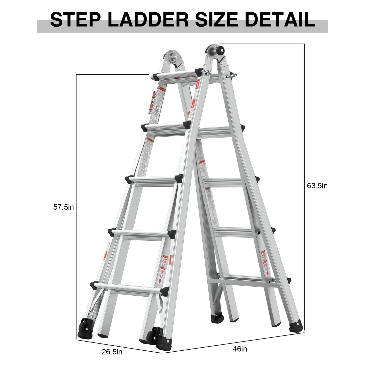 Aluminum Multi-Position Ladder with Wheels, 300 lbs Weight Rating, 22 FT