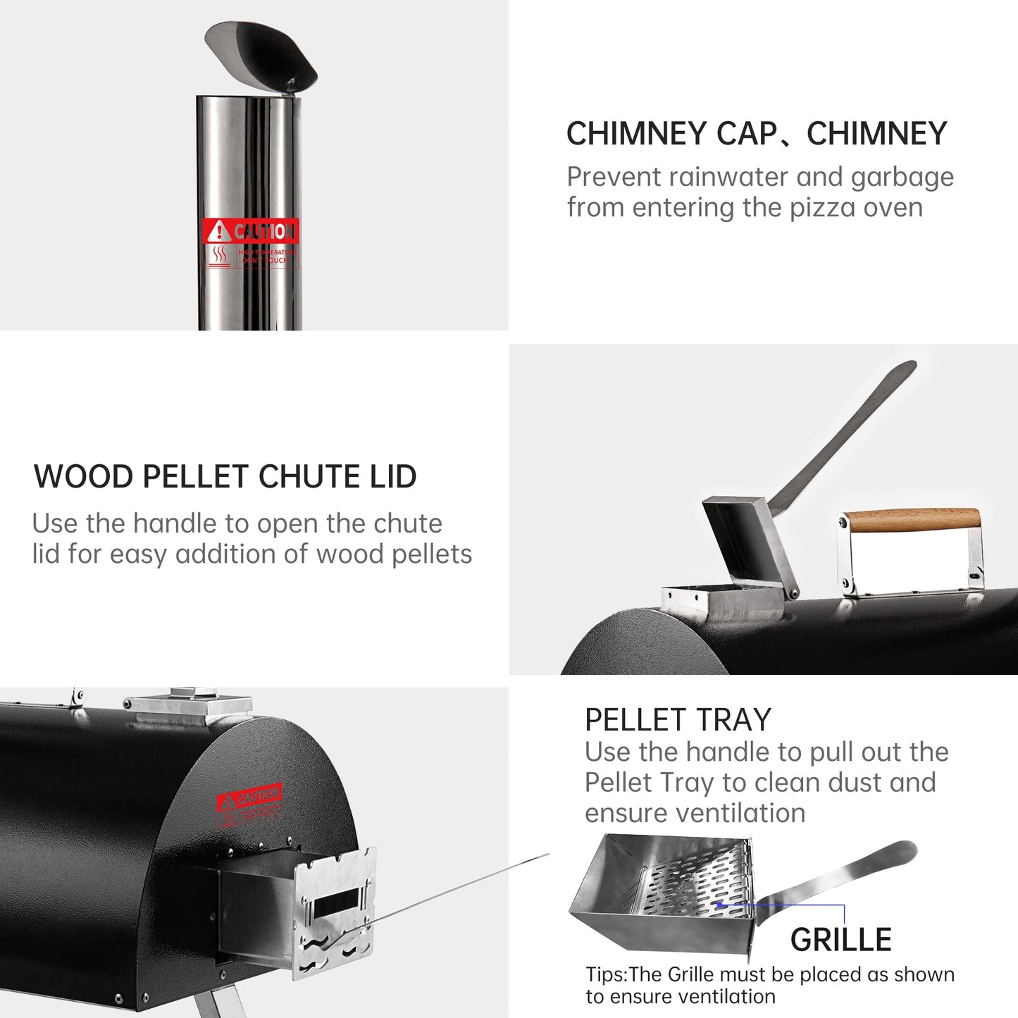 Black Pizza Oven Outdoor 12" Automatic Rotatable Pizza Ovens Portable Stainless-Steel