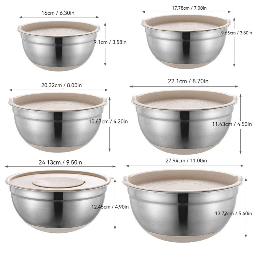 Stainless Steel Mixing Bowl with Lid, Thickened, Multi-functional