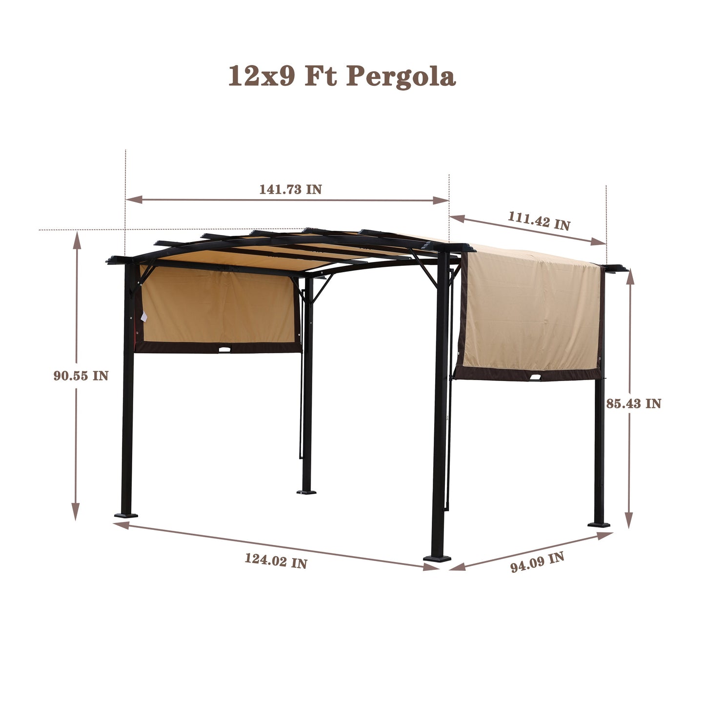 12 x 9 Ft Outdoor Pergola Patio Gazebo, Retractable Shade Canopy
