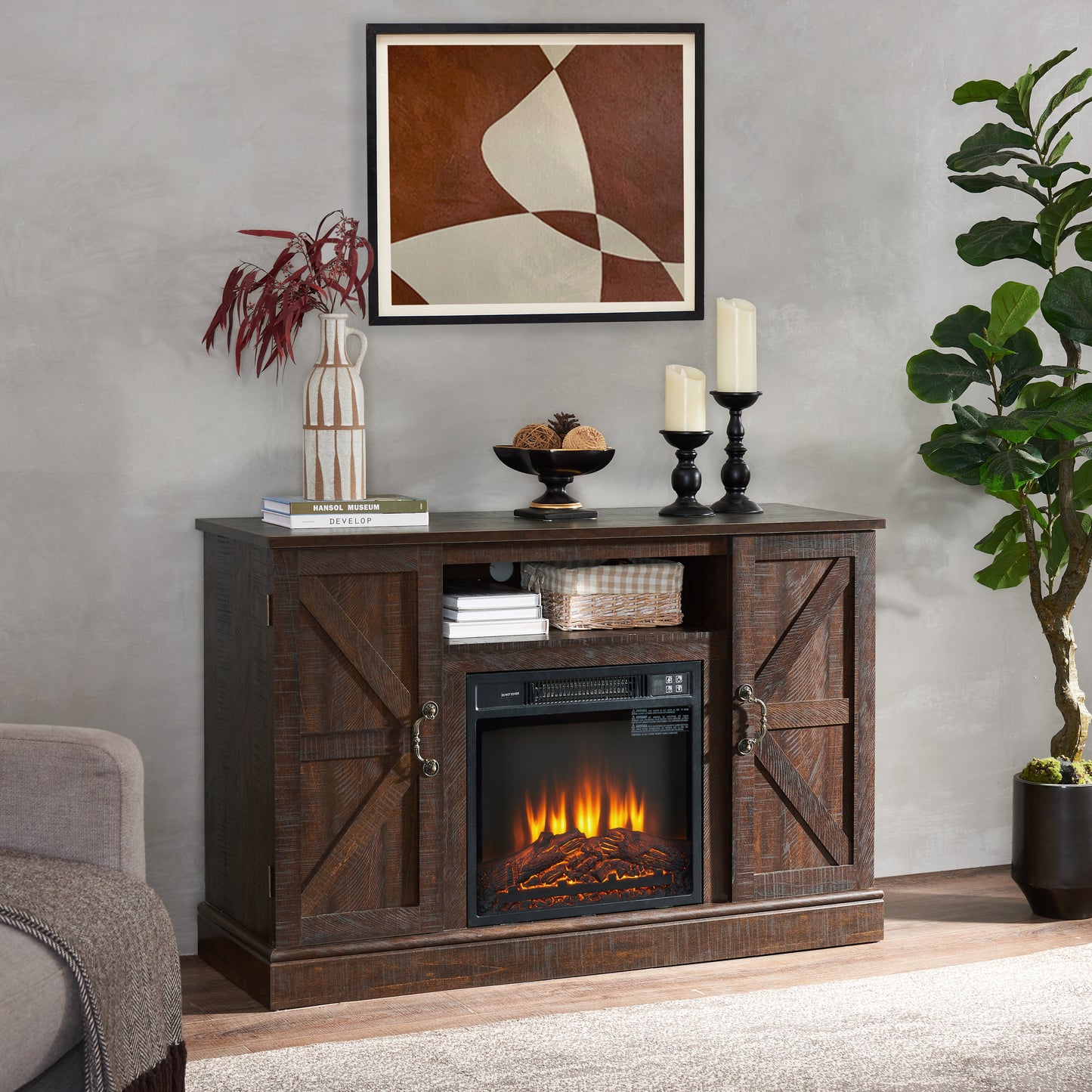 Entertainment Console for TV up to 50" with 18" Electric Fireplace Insert