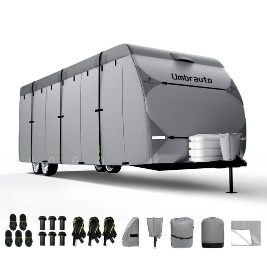 Umbrauto RV Cover,7 Layers Travel Trailer Cover, Waterproof Camper Cover,Grey
