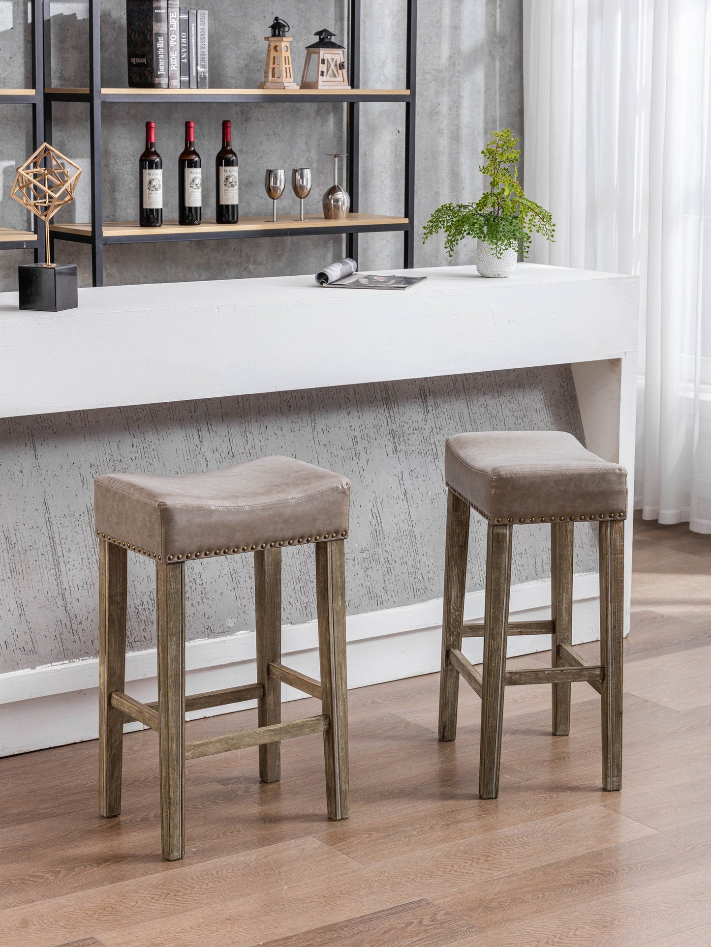 Counter Height 29" Bar Stools for Kitchen Counter Backless Faux Leather Stools