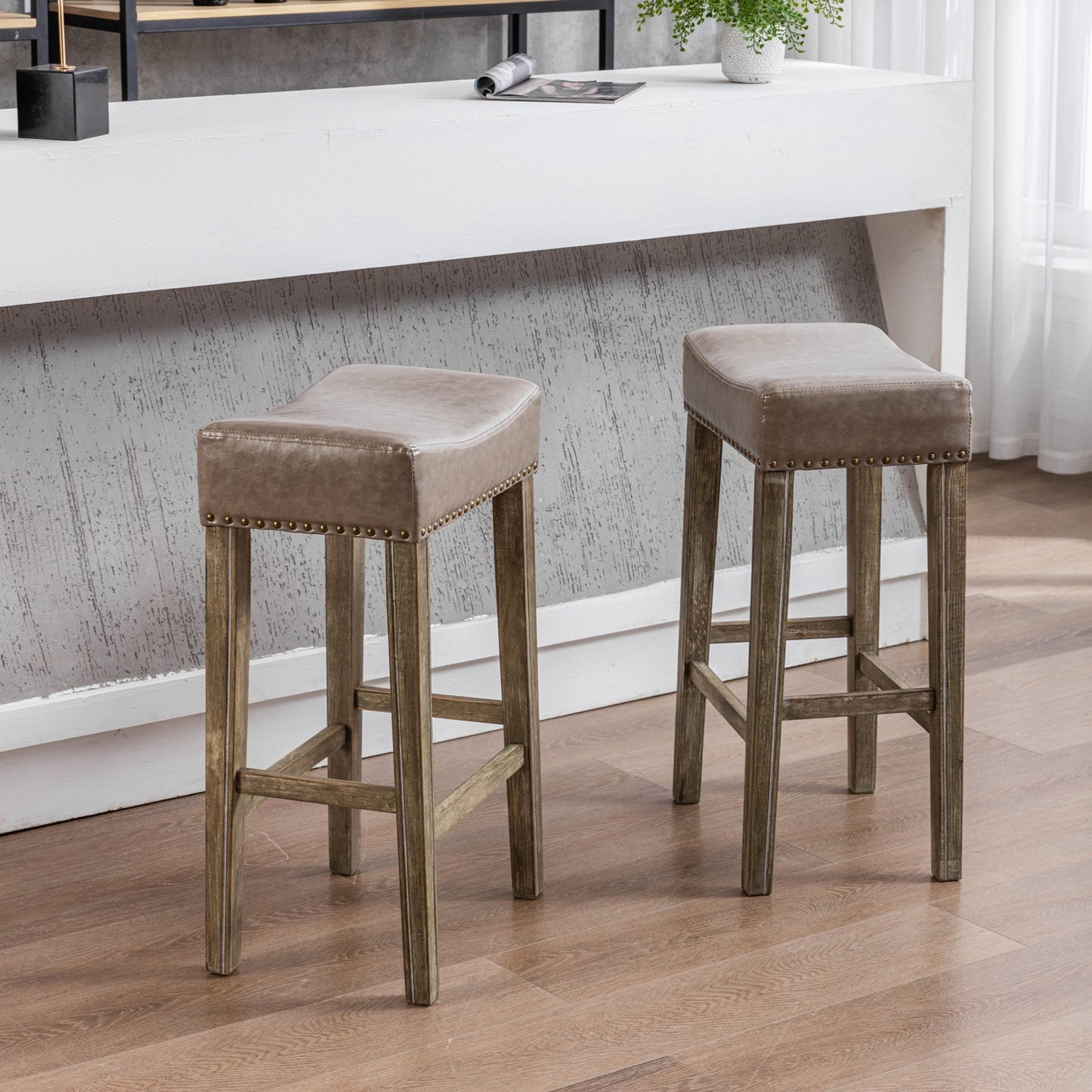 Counter Height 29" Bar Stools for Kitchen Counter Backless Faux Leather Stools