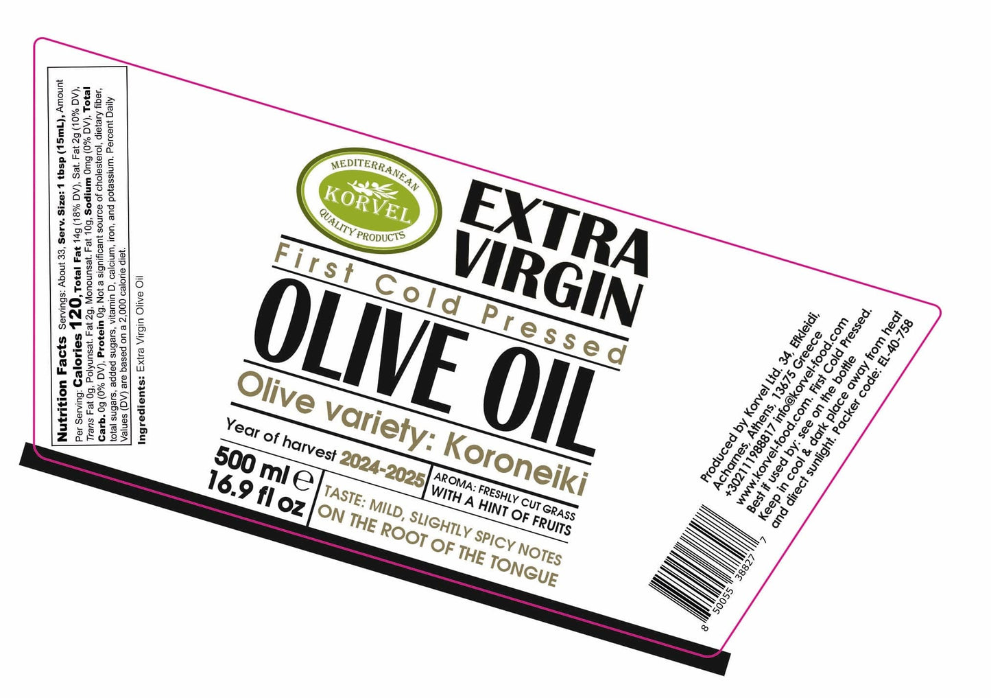 KORVEL Greek Extra Virgin Olive Oil, Amphora 16.9 fl oz (500ml) - 6 pack