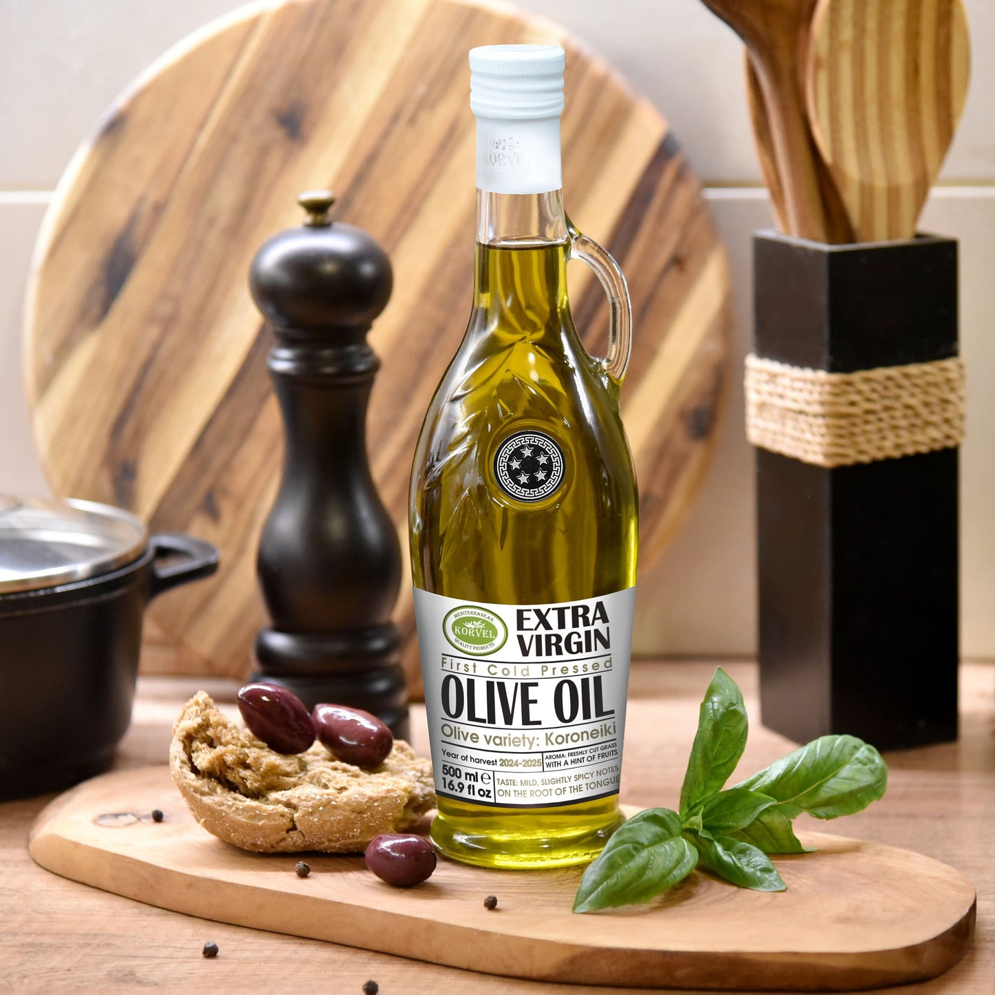 KORVEL Greek Extra Virgin Olive Oil, Amphora 16.9 fl oz (500ml) - 6 pack