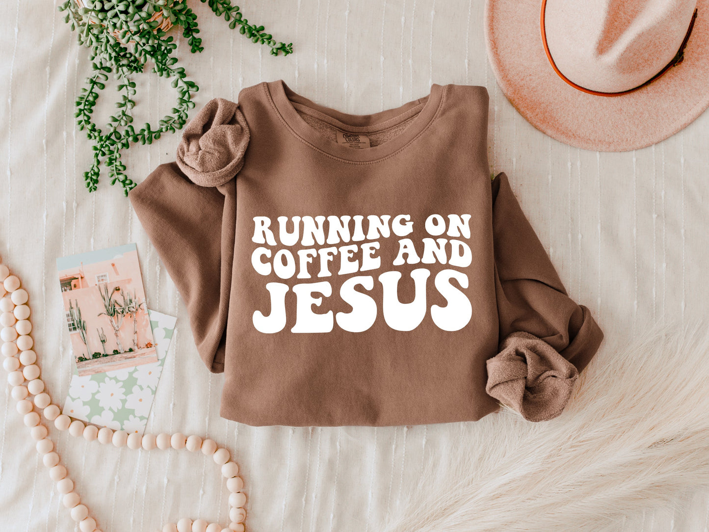 Running on Coffee and Jesus Garment Dyed Color Sweatshirts