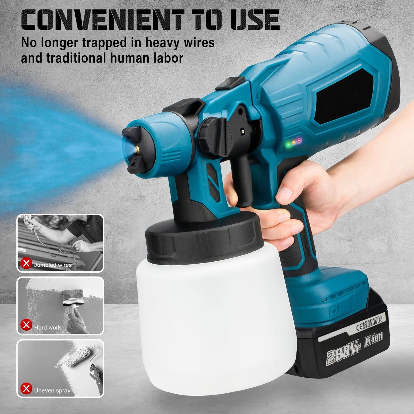1000ML Electric Spray Gun High Power Cordless Paint Sprayer
