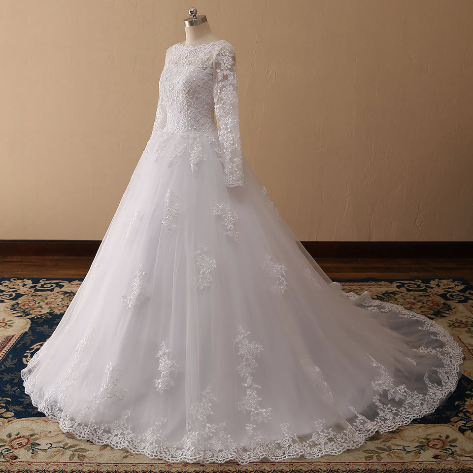 Long Sleeves Wedding Dresses Lace a Line Wedding Gowns Sexy Sheer