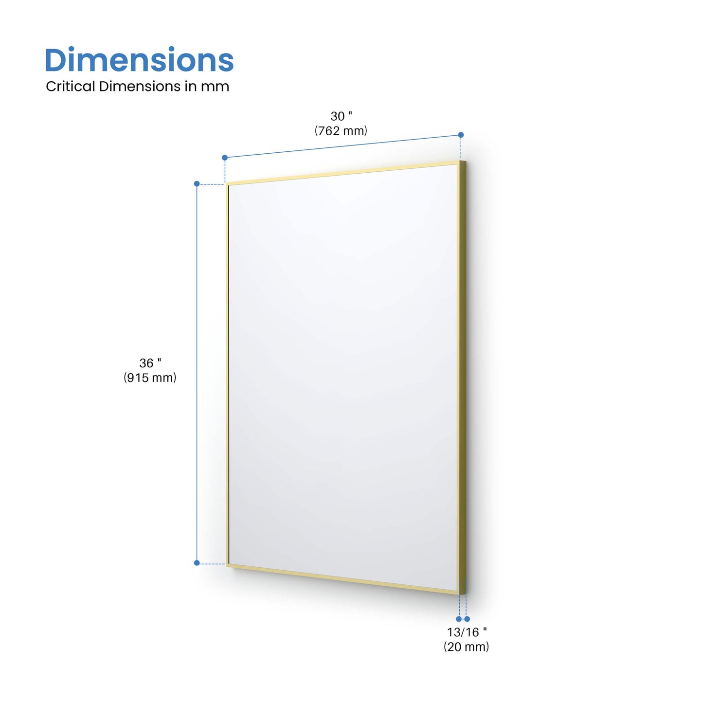 30" x 36" Metal Frame Shatterproof Wall Mount Mirror
