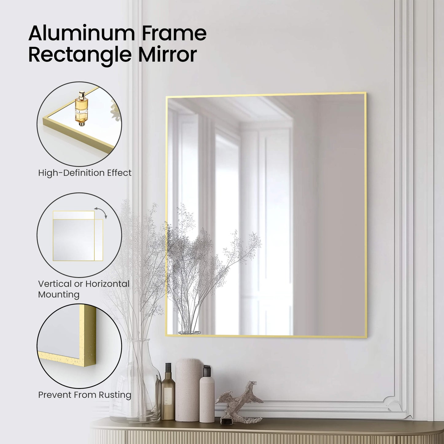 30" x 36" Metal Frame Shatterproof Wall Mount Mirror