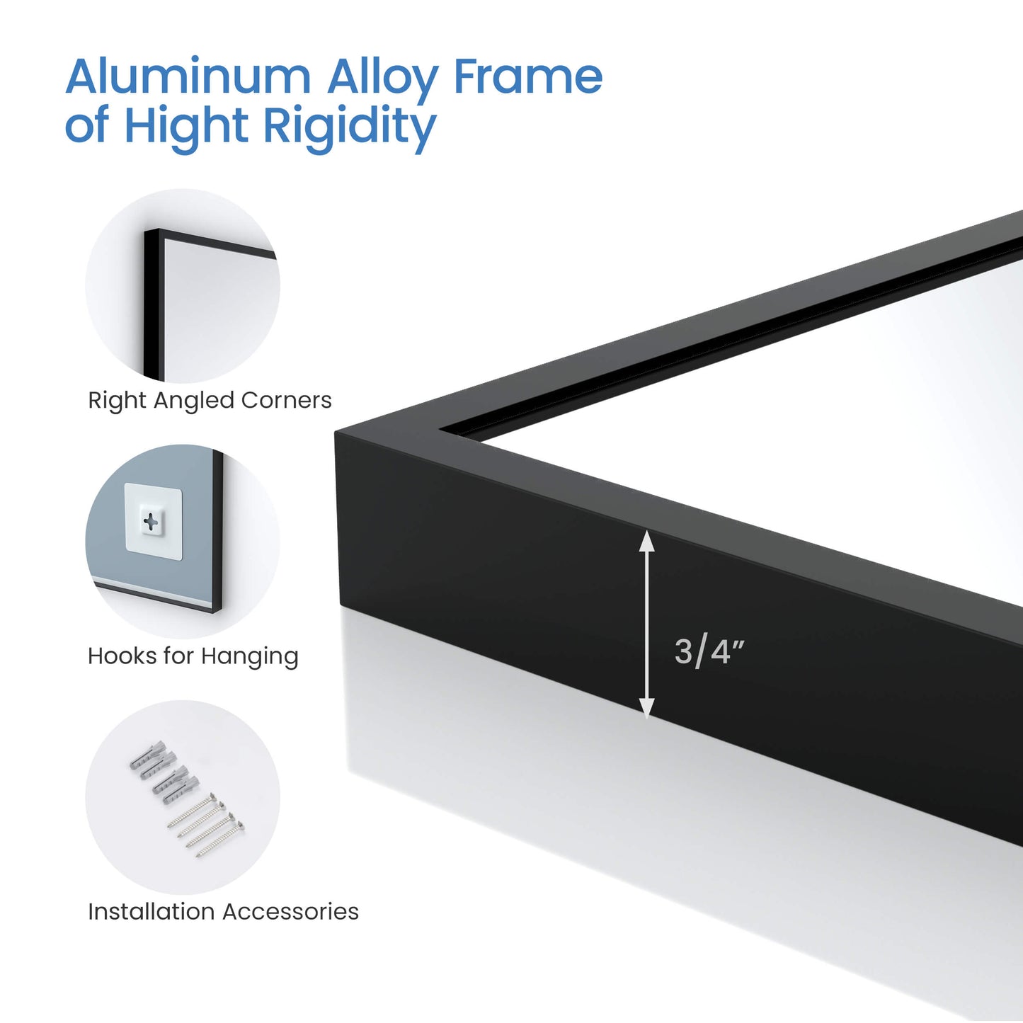 30" x 36" Metal Frame Shatterproof Wall Mount Mirror