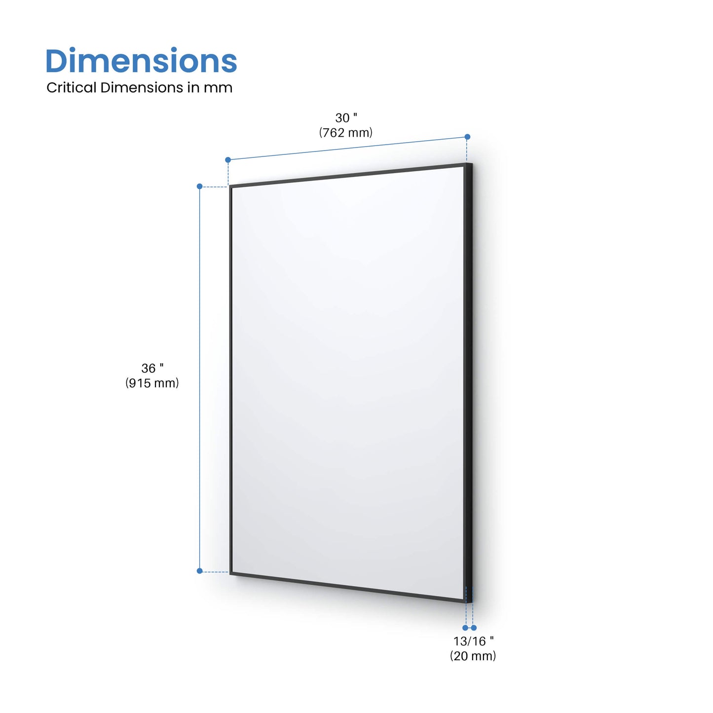 30" x 36" Metal Frame Shatterproof Wall Mount Mirror