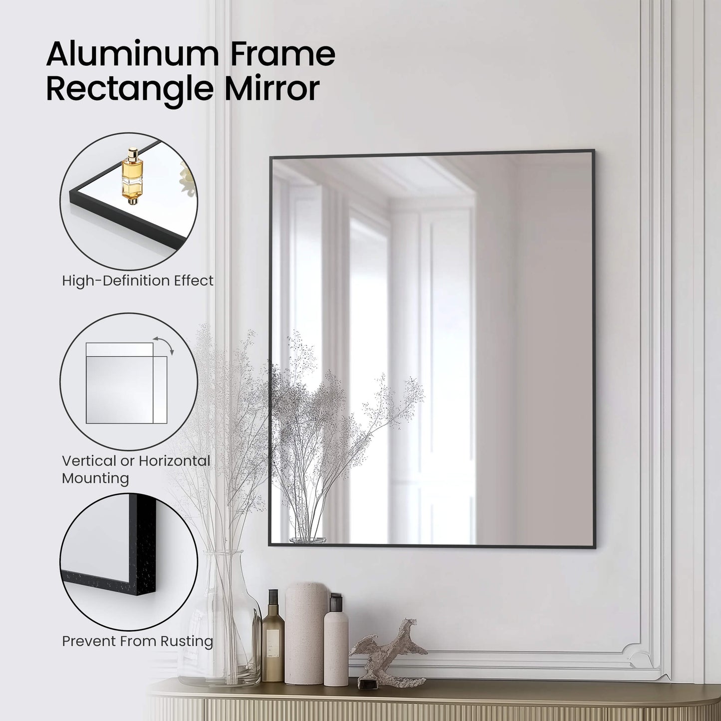 30" x 36" Metal Frame Shatterproof Wall Mount Mirror