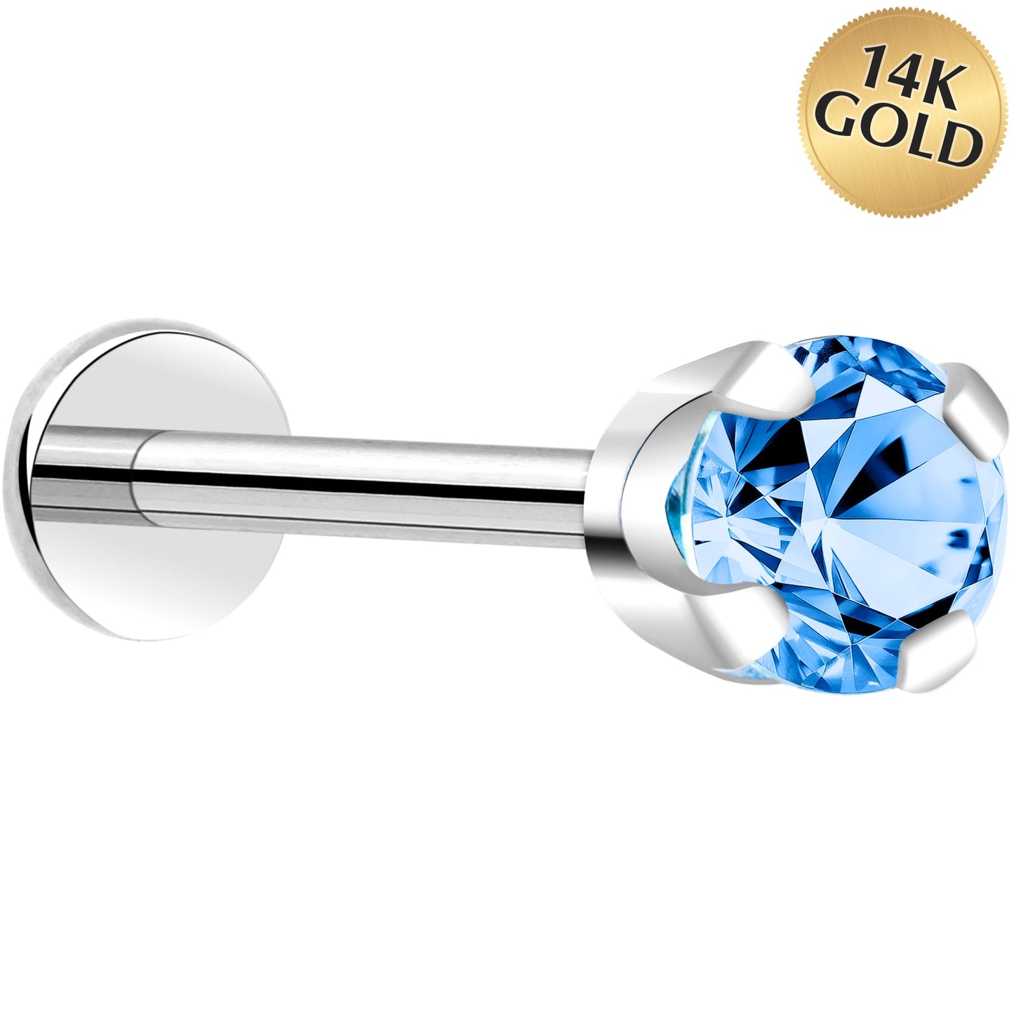 14k White Gold Flat Back Earring with 3mm Cubic Zirconia Handmade