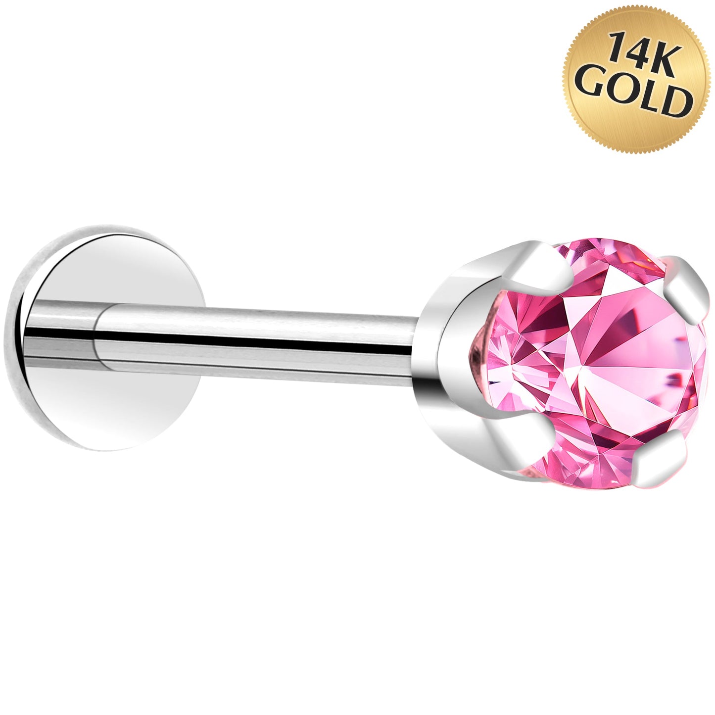 14k White Gold Flat Back Earring with 3mm Cubic Zirconia Handmade