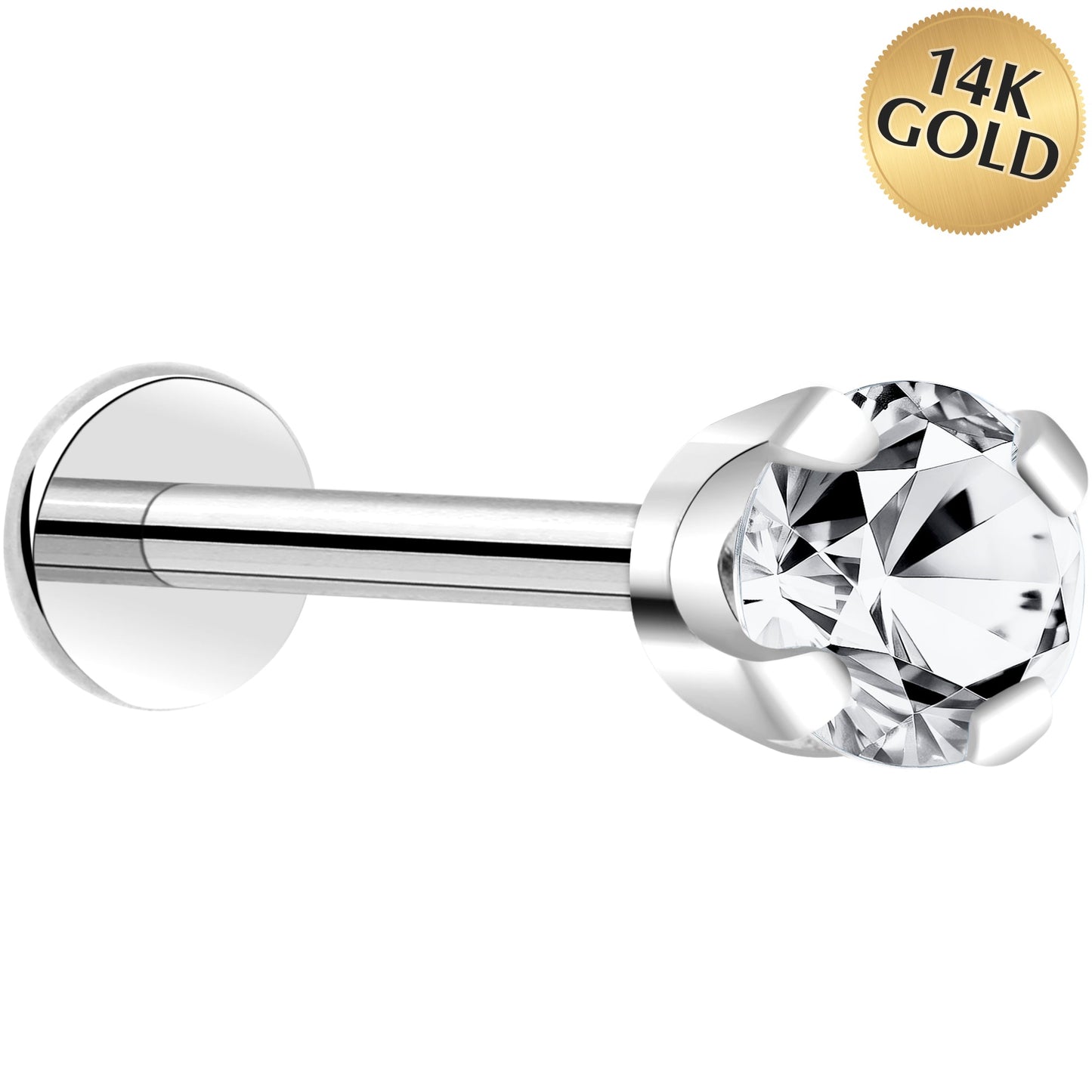 14k White Gold Flat Back Earring with 3mm Cubic Zirconia Handmade