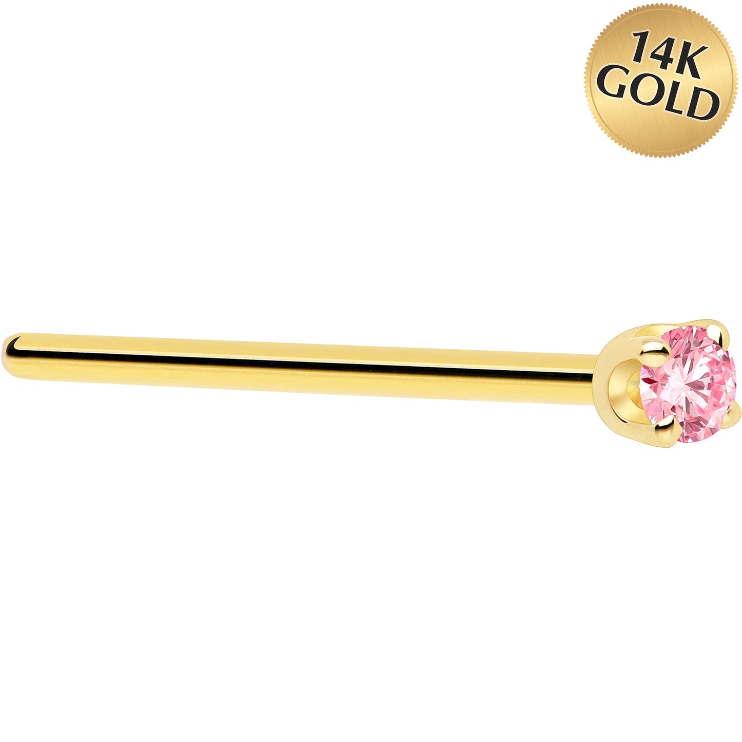14k Yellow Gold 2mm Lab Grown Pink Diamond Nose Ring