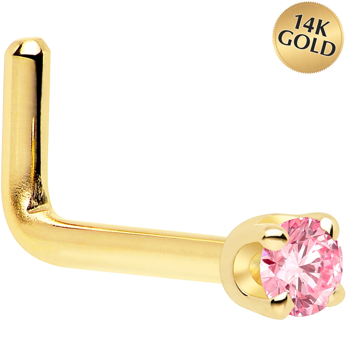14k Yellow Gold 2mm Lab Grown Pink Diamond Nose Ring