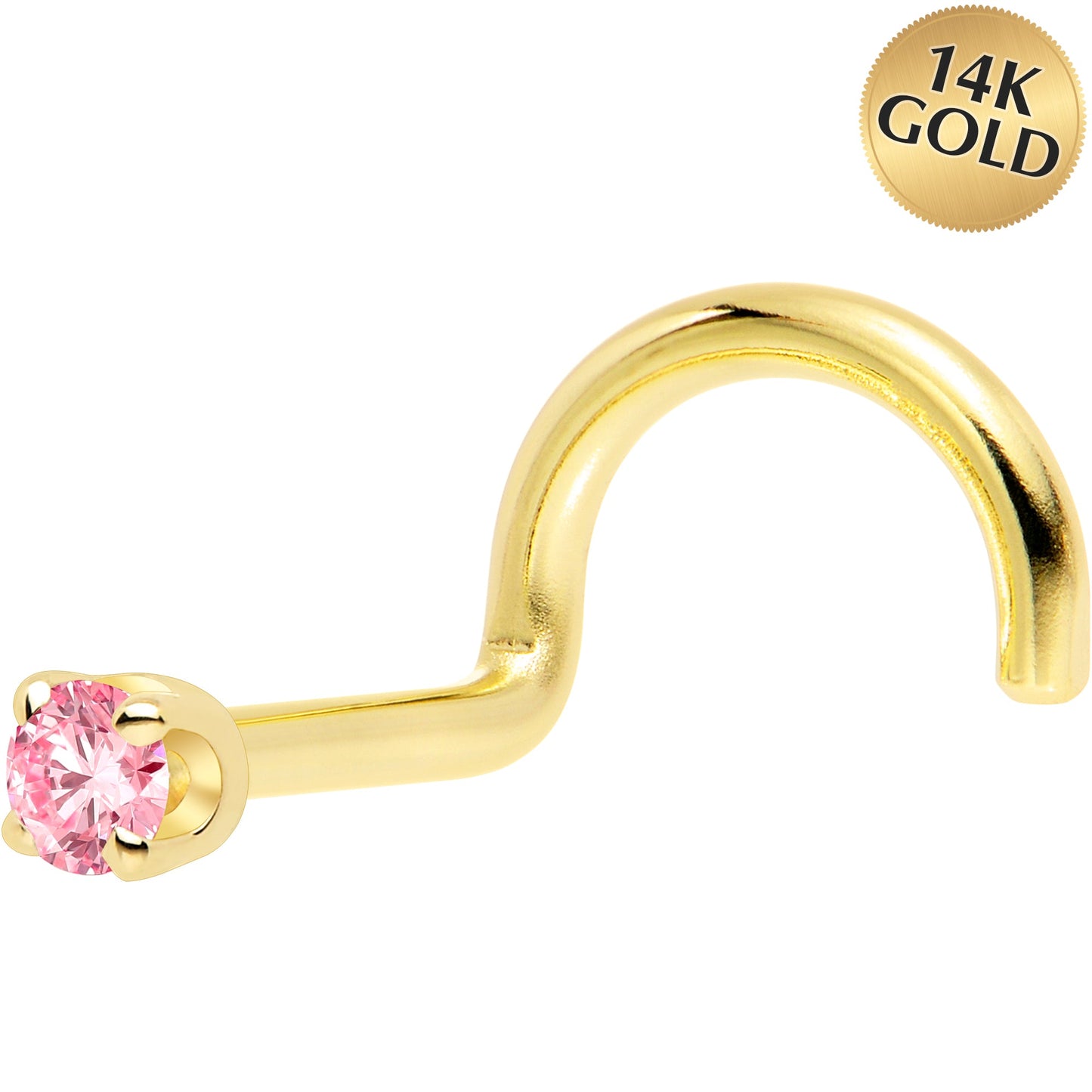 14k Yellow Gold 2mm Lab Grown Pink Diamond Nose Ring