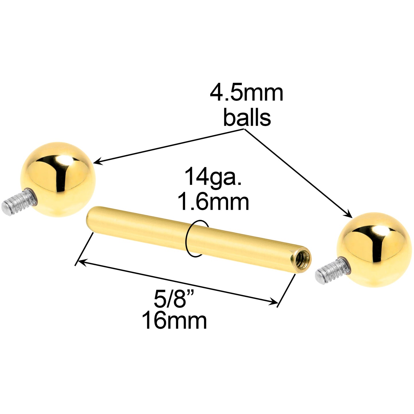 14k Solid Gold Ball Internally Threaded Barbell Tongue Ring