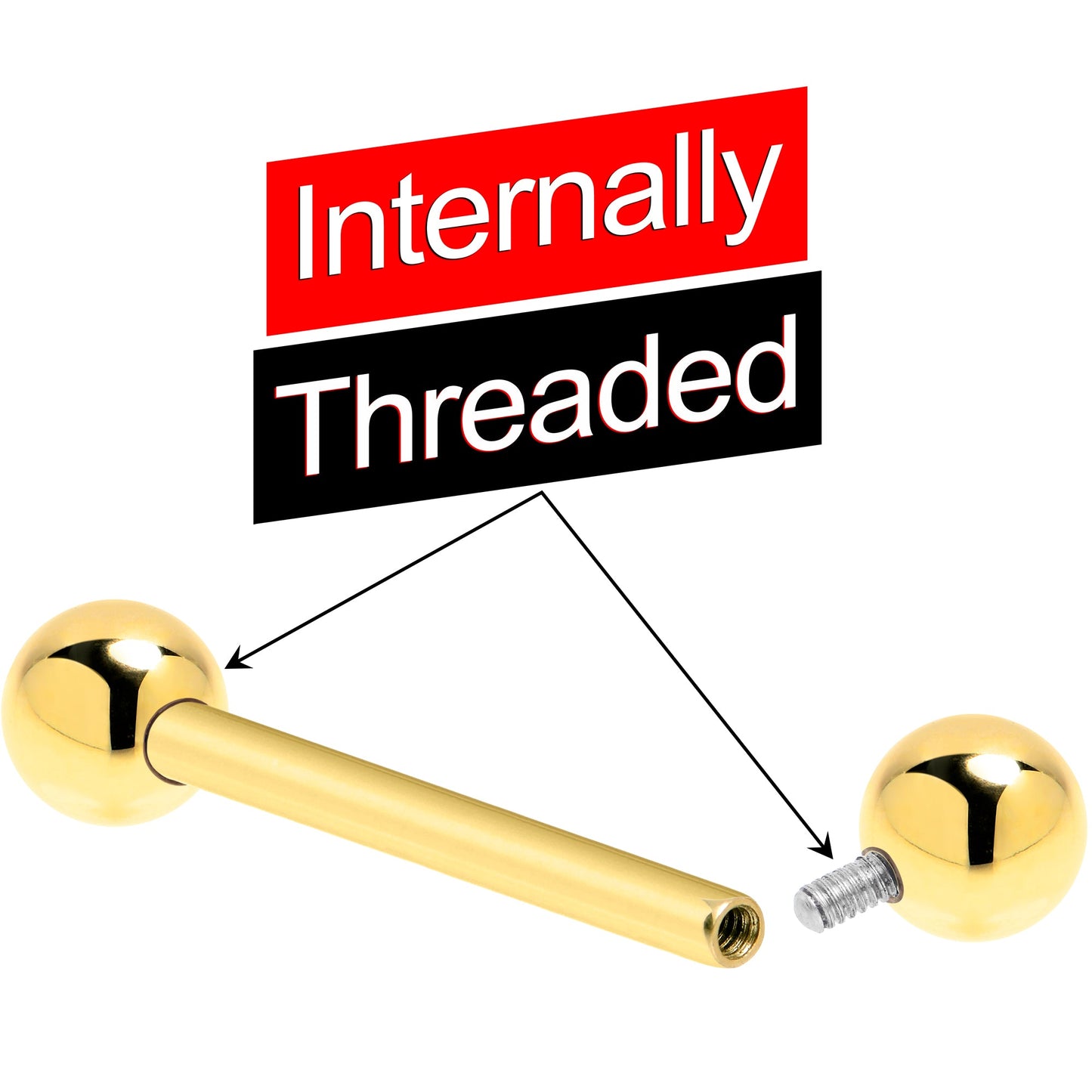 14k Solid Gold Ball Internally Threaded Barbell Tongue Ring