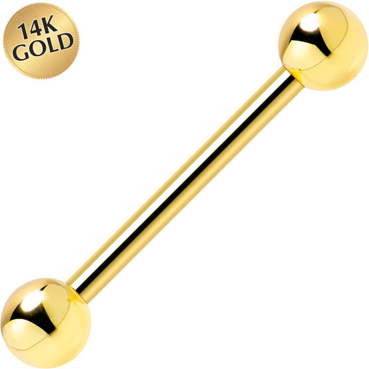 14k Solid Gold Ball Internally Threaded Barbell Tongue Ring