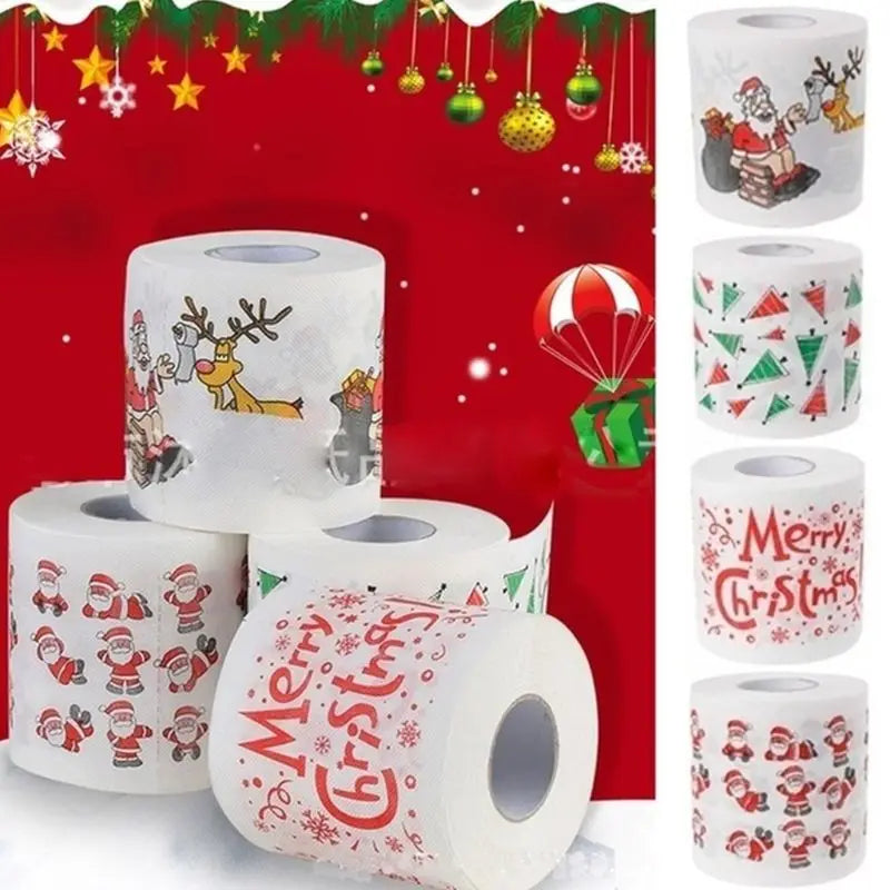 Christmas Pattern Printing Roll Toilet Paper Household  Tissue Bathroom Web Q0KD
