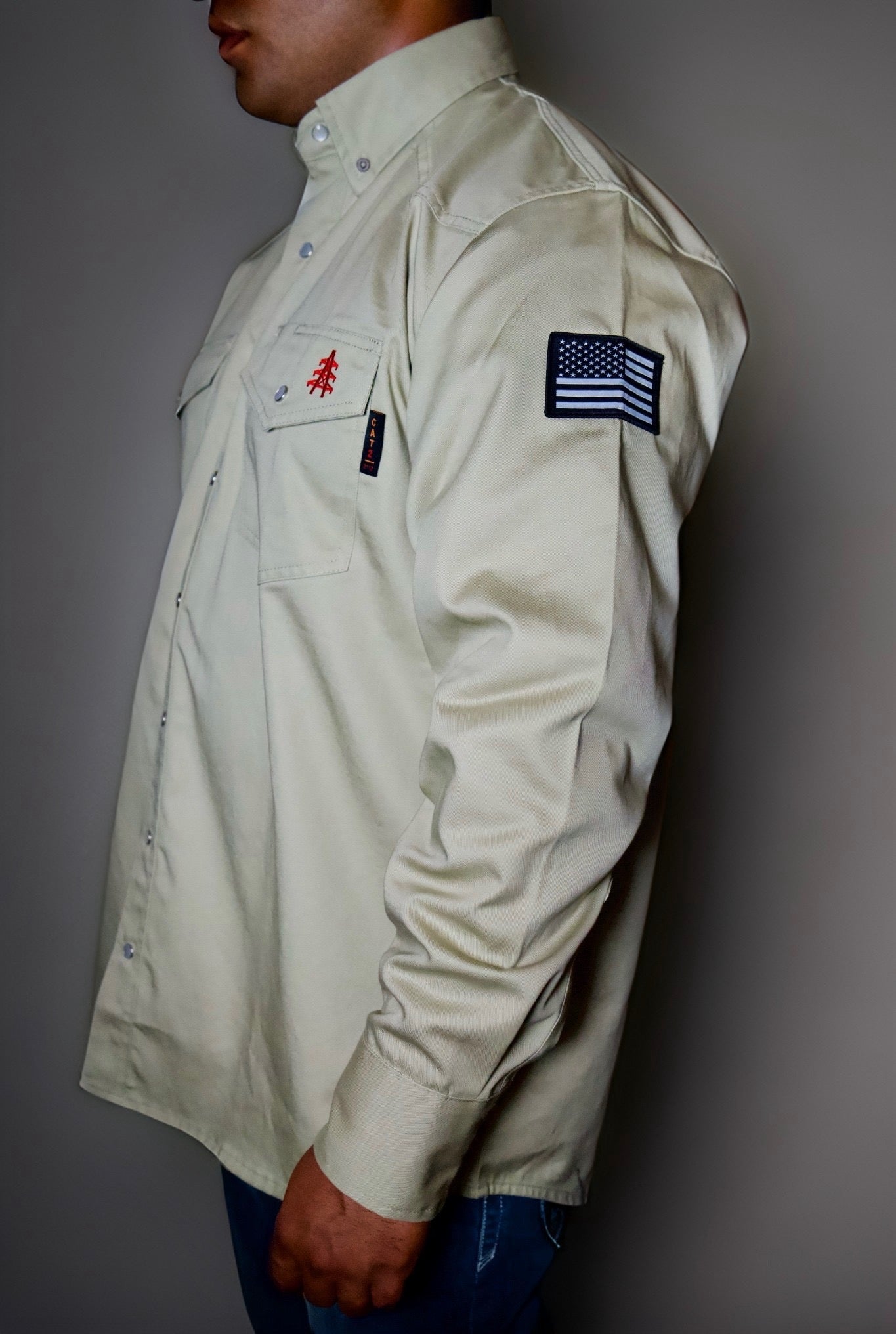 FR Western Style Pearl Snap - Khaki