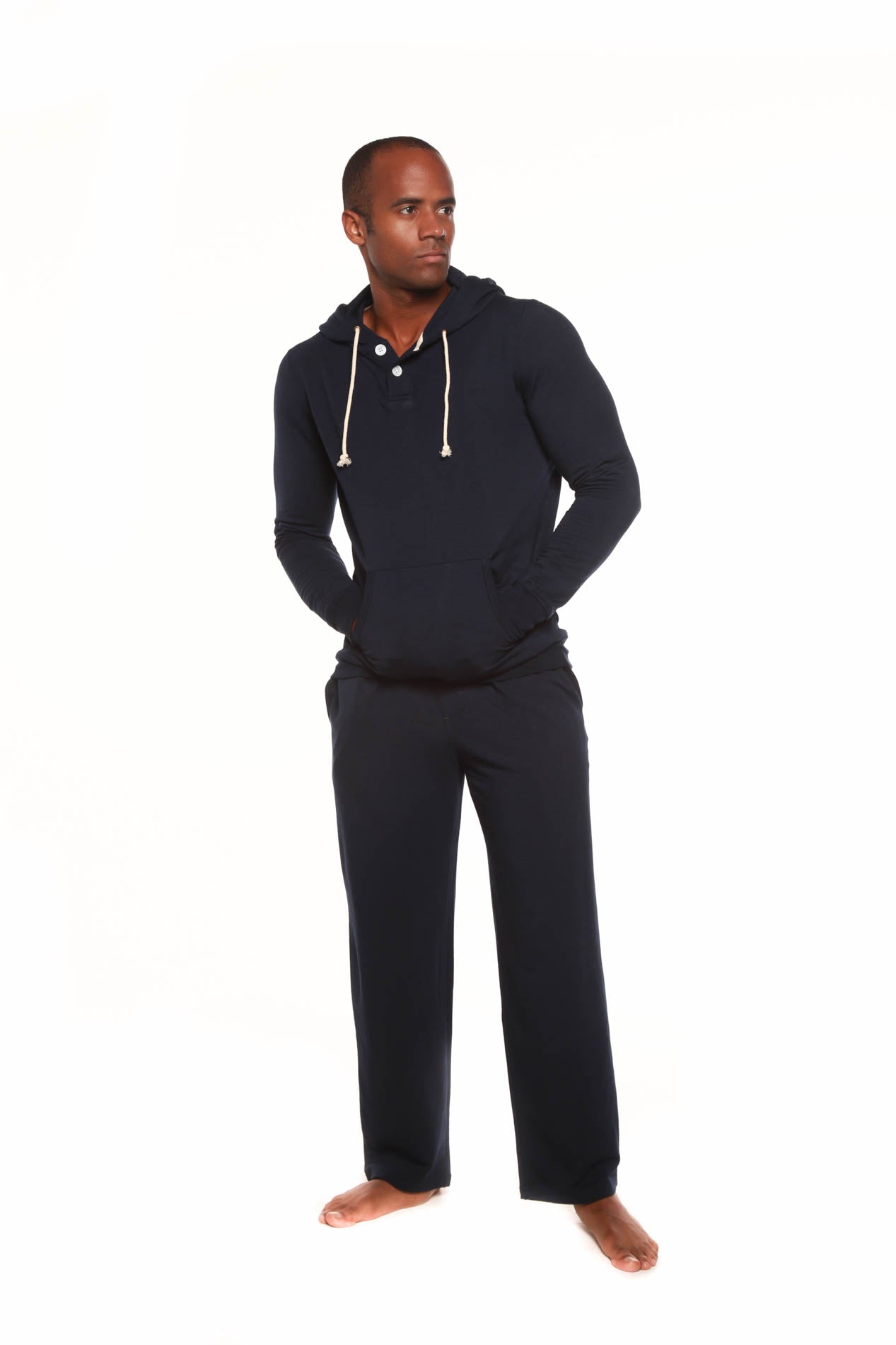 Men's Henley Bamboo Viscose Fleece Hoodie + Fleece Pants