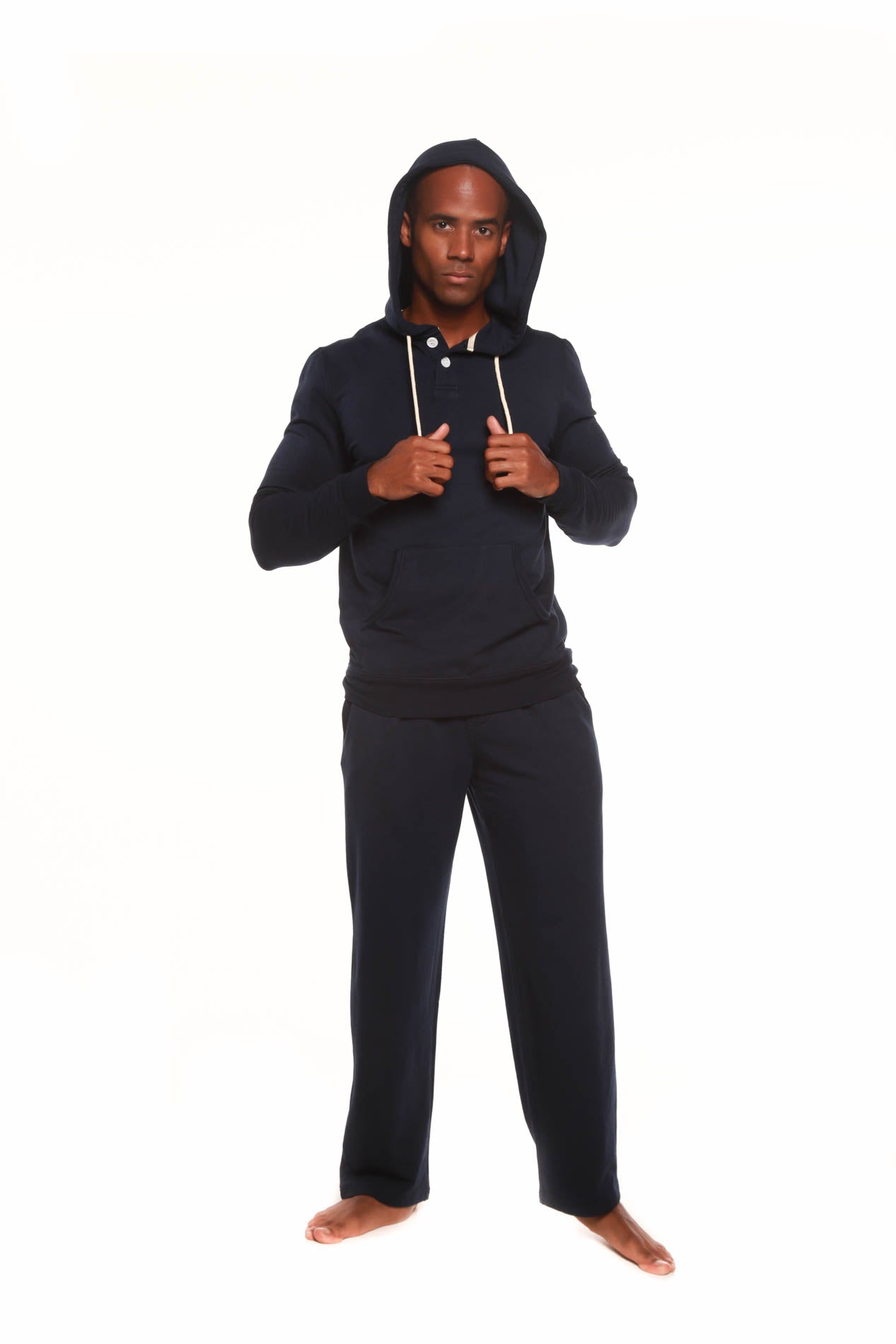 Men's Henley Bamboo Viscose Fleece Hoodie + Fleece Pants