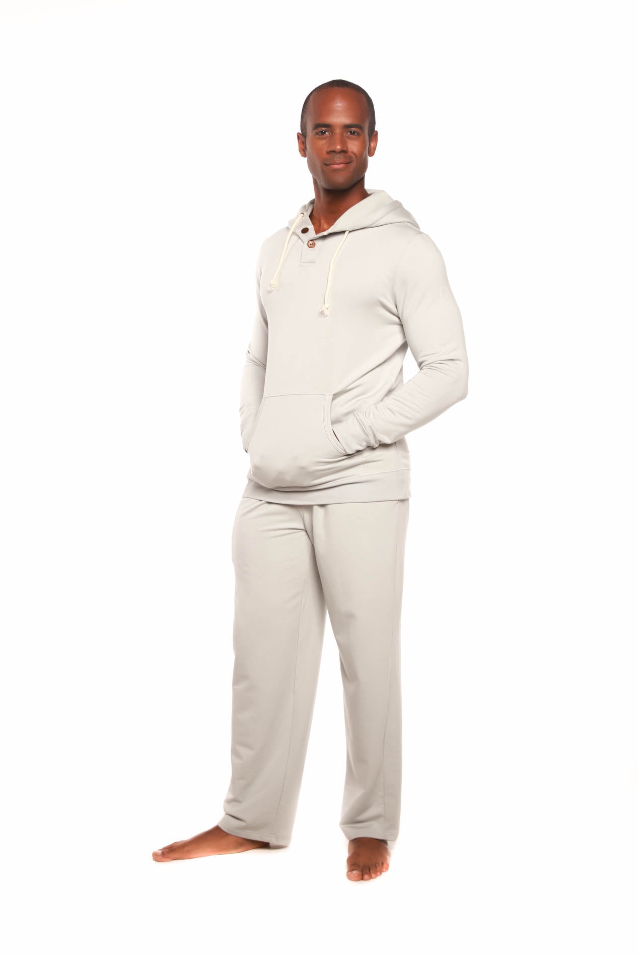Men's Henley Bamboo Viscose Fleece Hoodie + Fleece Pants