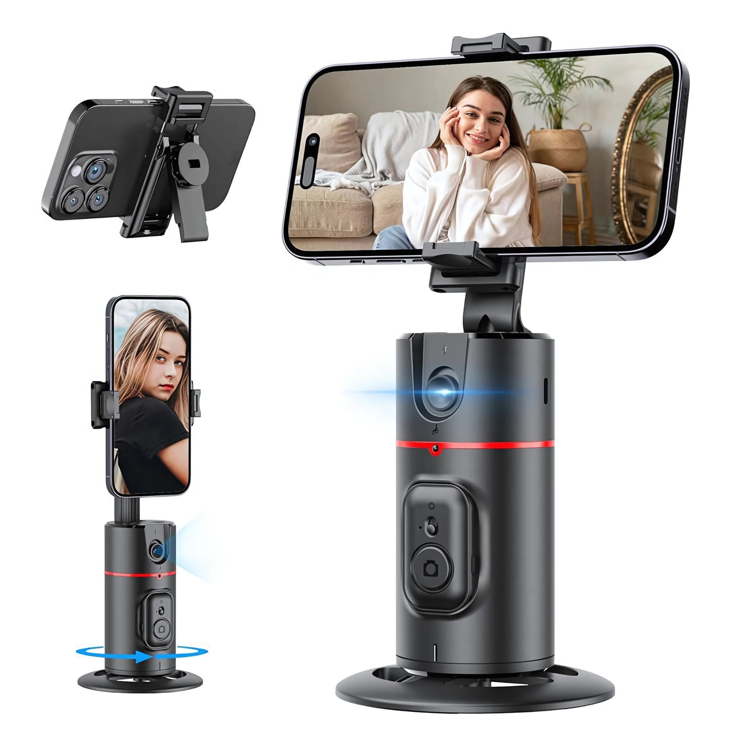 Auto Face Tracking Tripod with Fill Lights, No App Required, 360¡ Rotation Body Phone