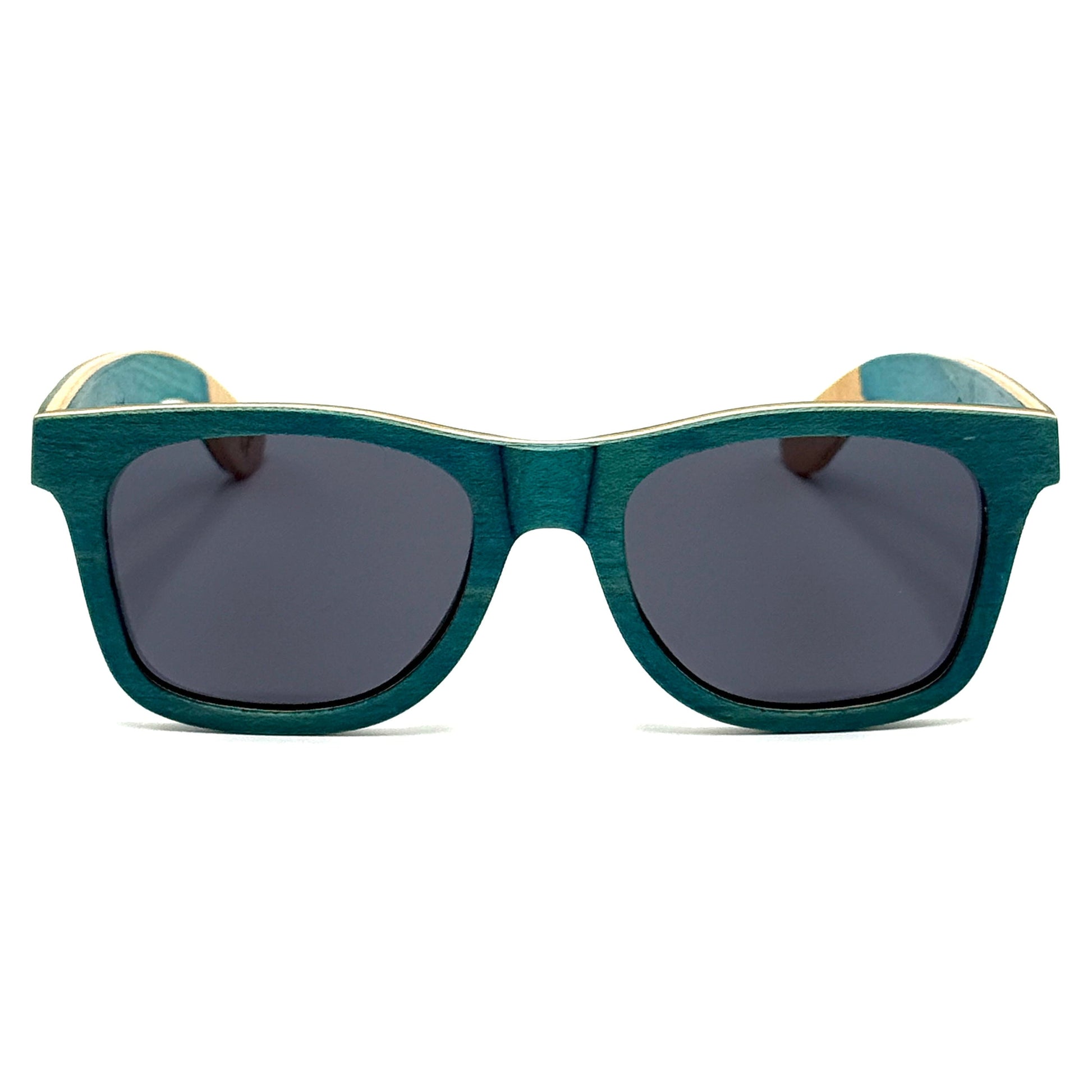 Lanikai Nalu sunglasses featuring a teal wooden frame and dark lenses, stylish and eco-friendly design.