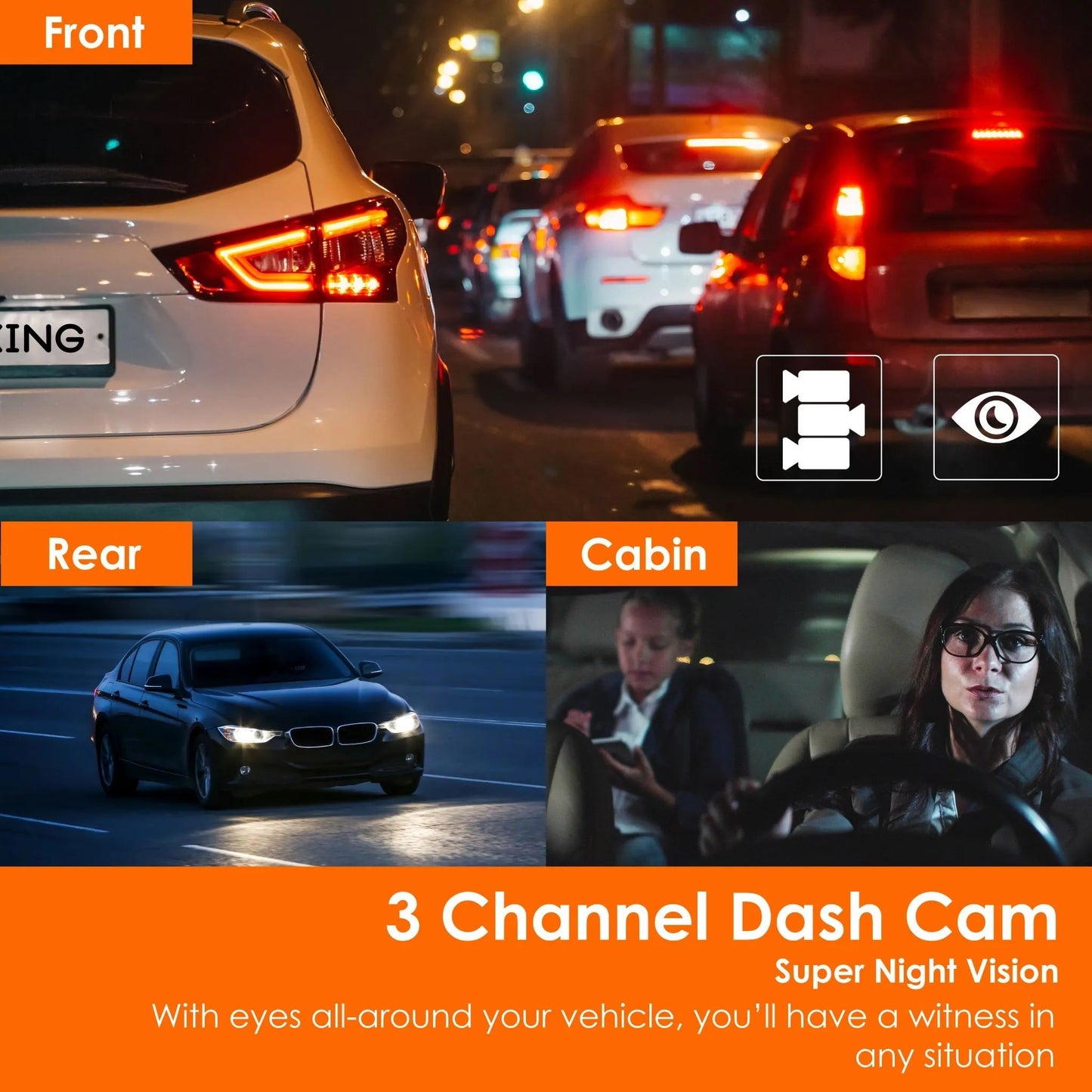 Rexing V33 3 Channel 1440p+1440p+1440p Front, Cabin and Rear Camera Dashcam