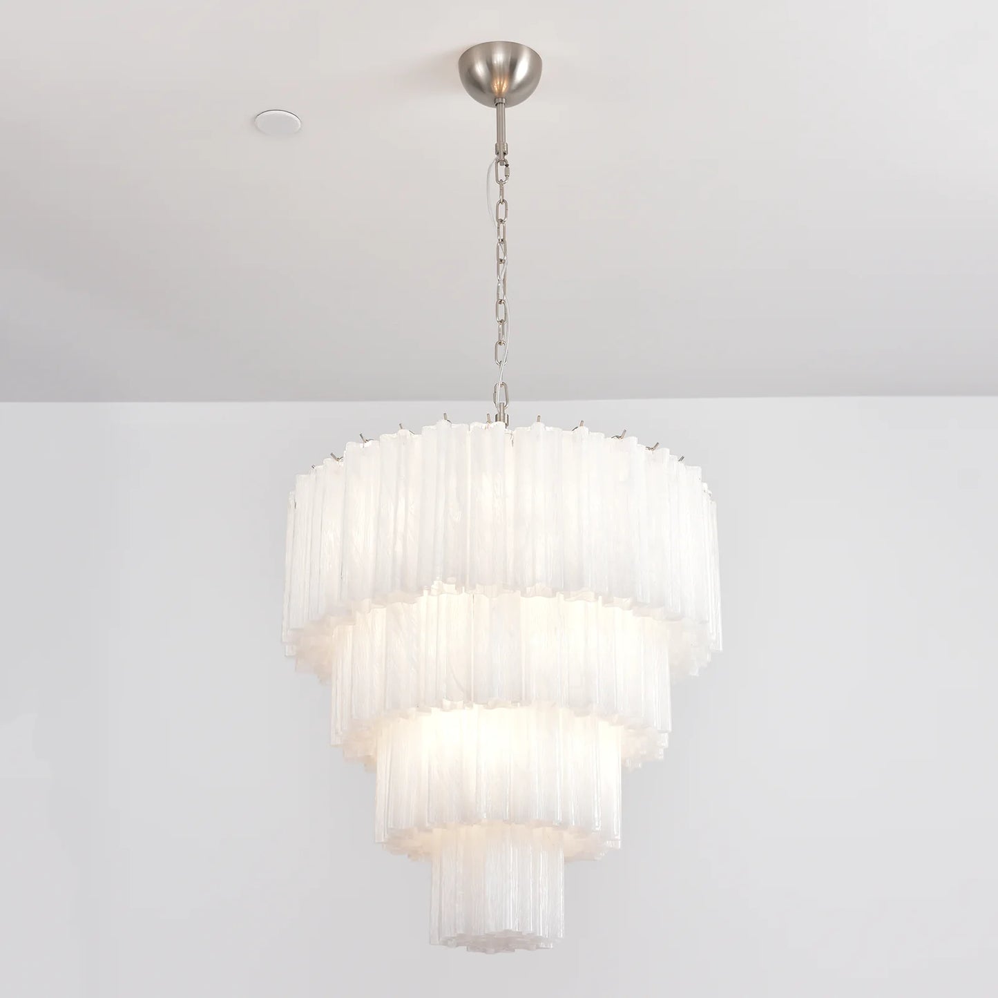 Murano White Glass Tubes Chandelier