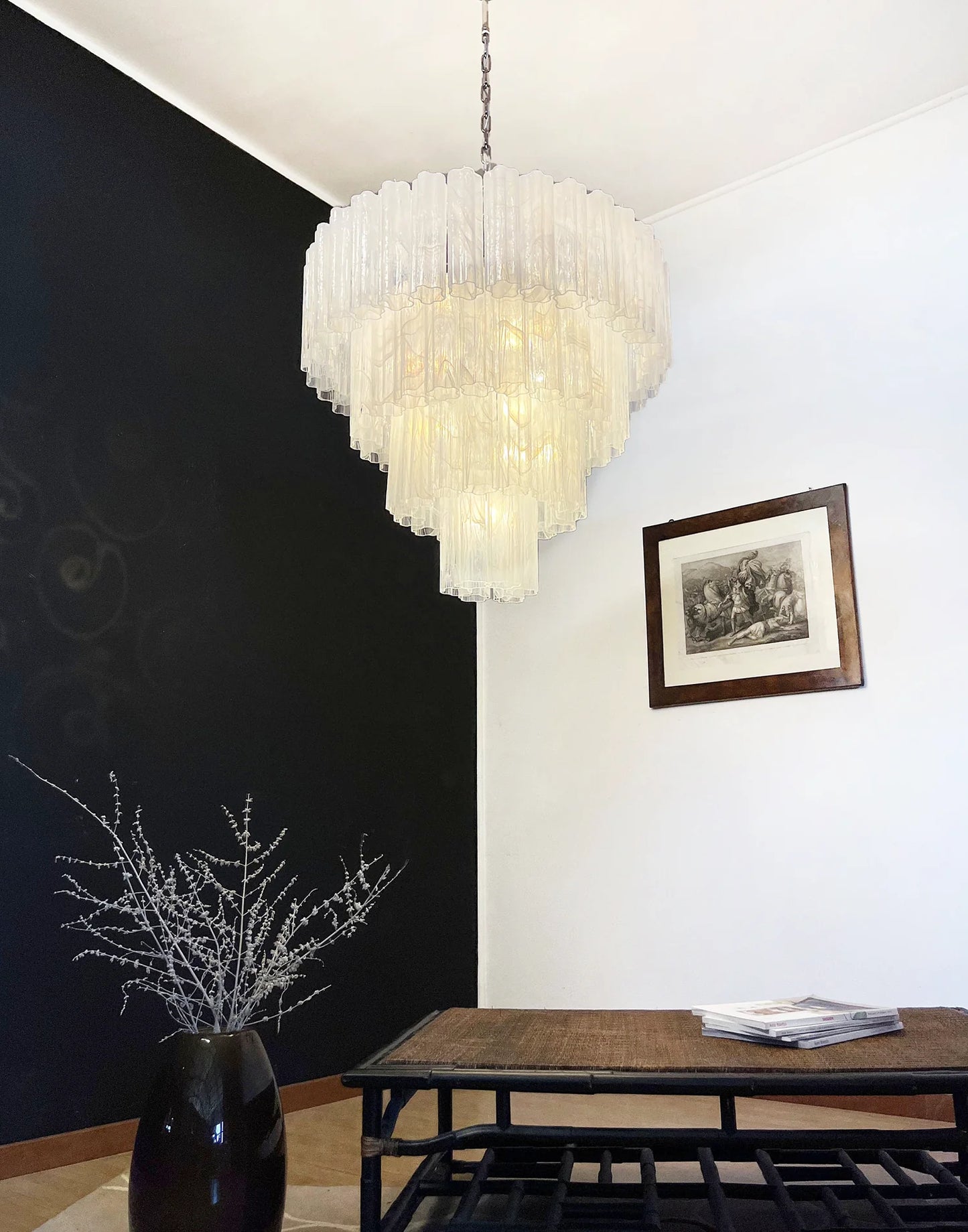 Murano White Glass Tubes Chandelier