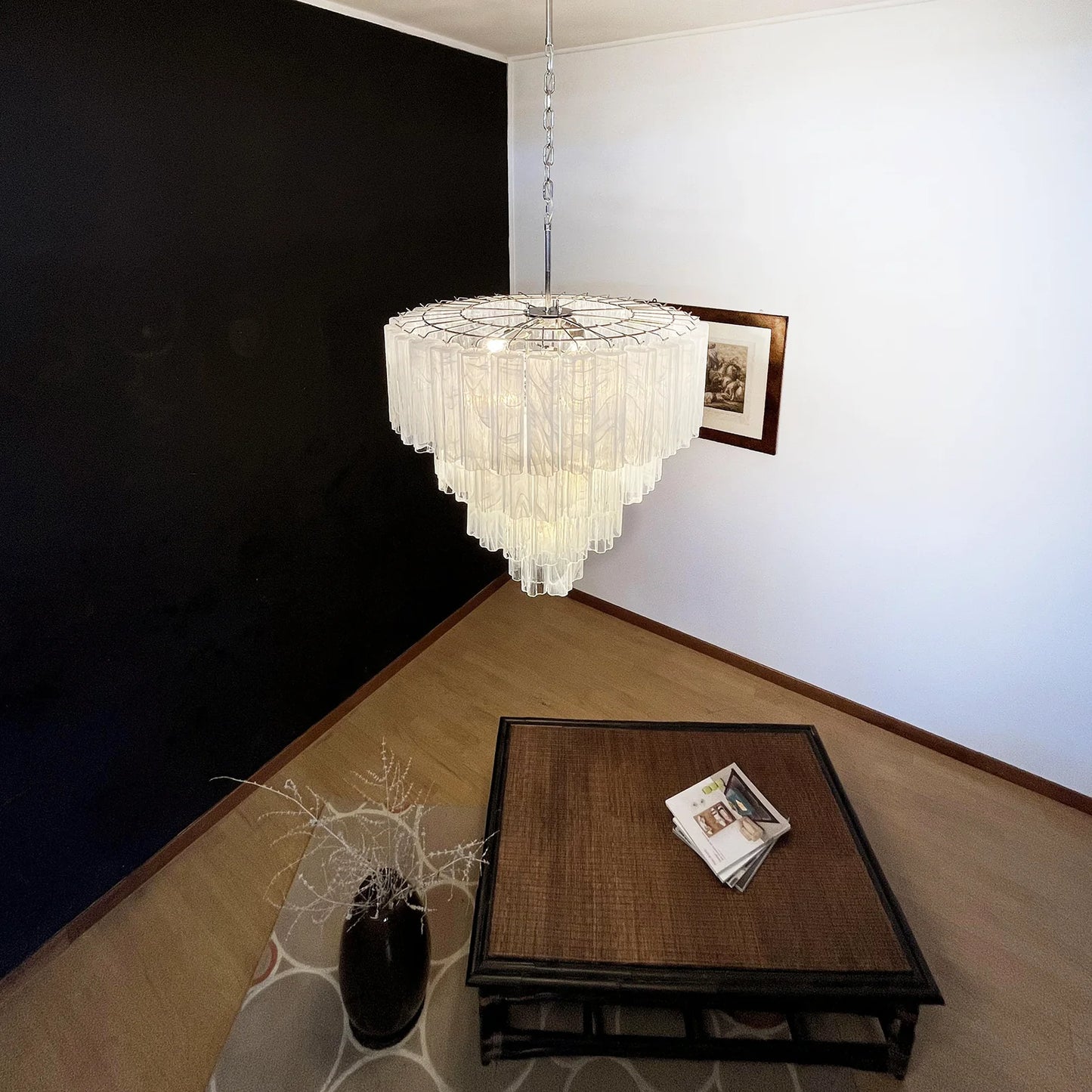 Murano White Glass Tubes Chandelier