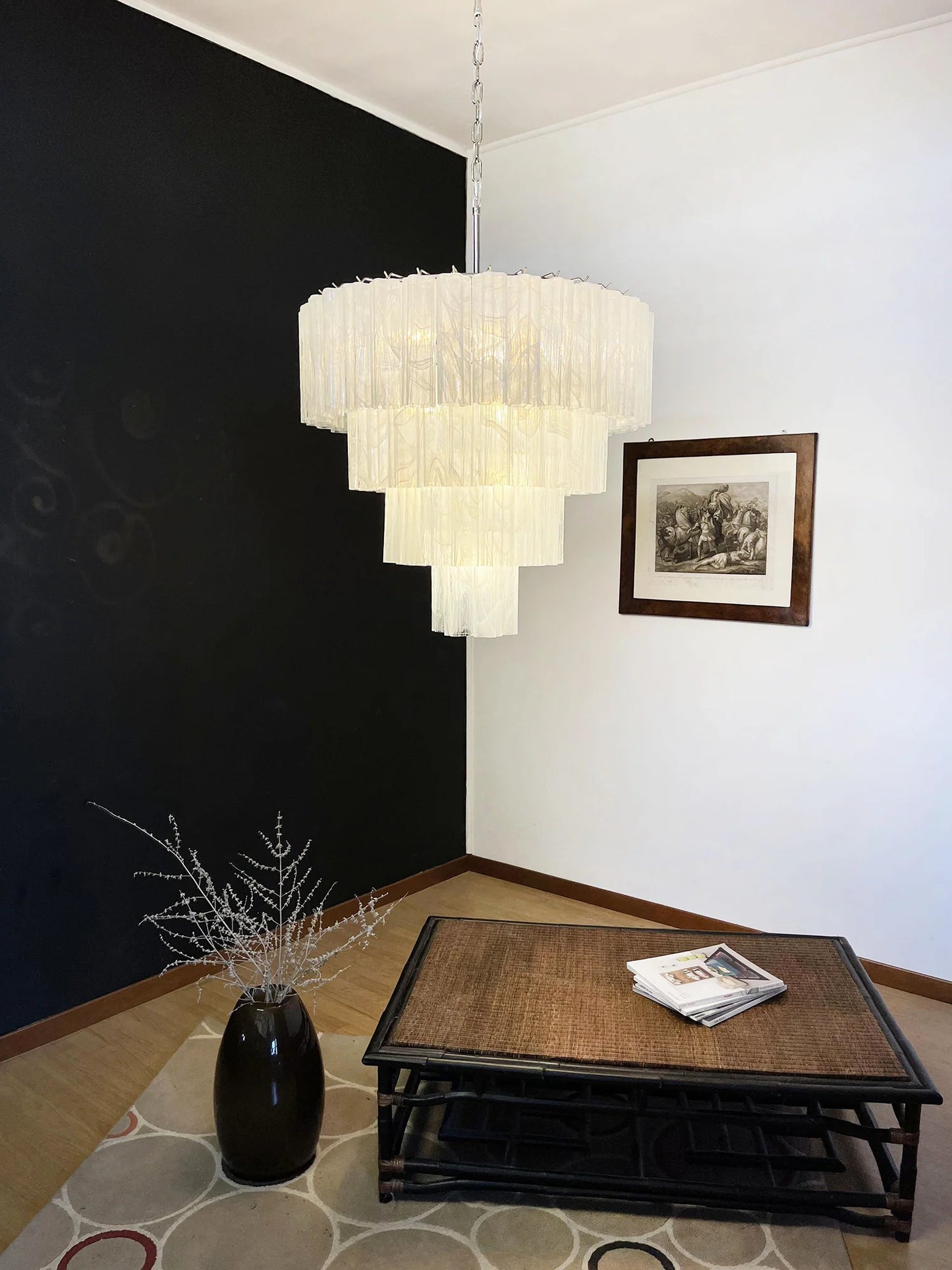 Murano White Glass Tubes Chandelier